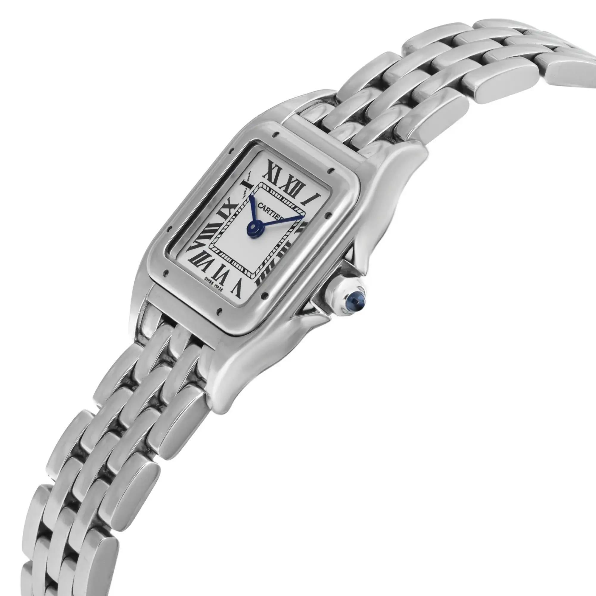 Cartier Panthere esfera cuadrada 22mm Esfera plateada Reloj de cuarzo de acero para mujer WSPN0006 en Excelente Estado en New York, NY