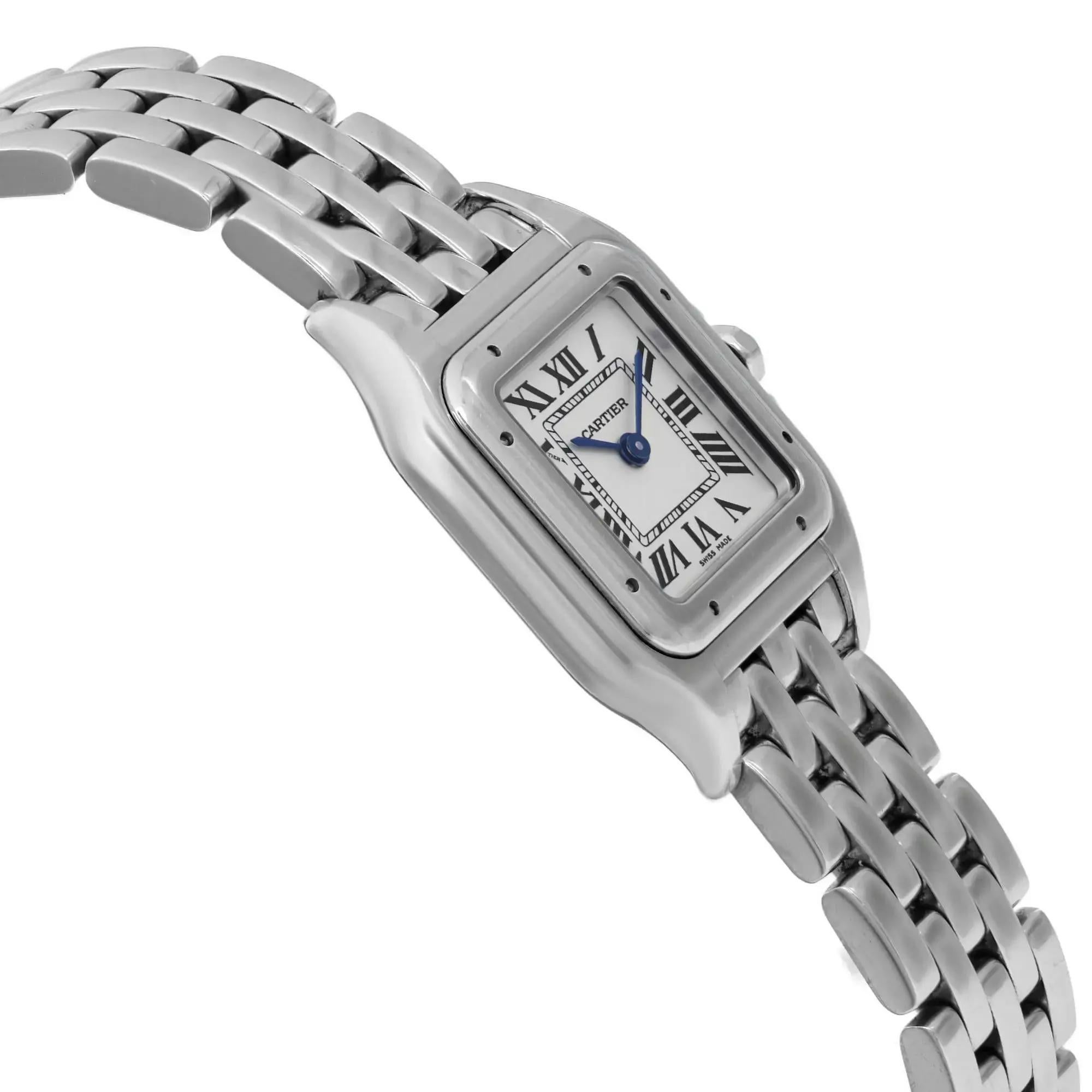 De las mujeres Cartier Panthere esfera cuadrada 22mm Esfera plateada Reloj de cuarzo de acero para mujer WSPN0006