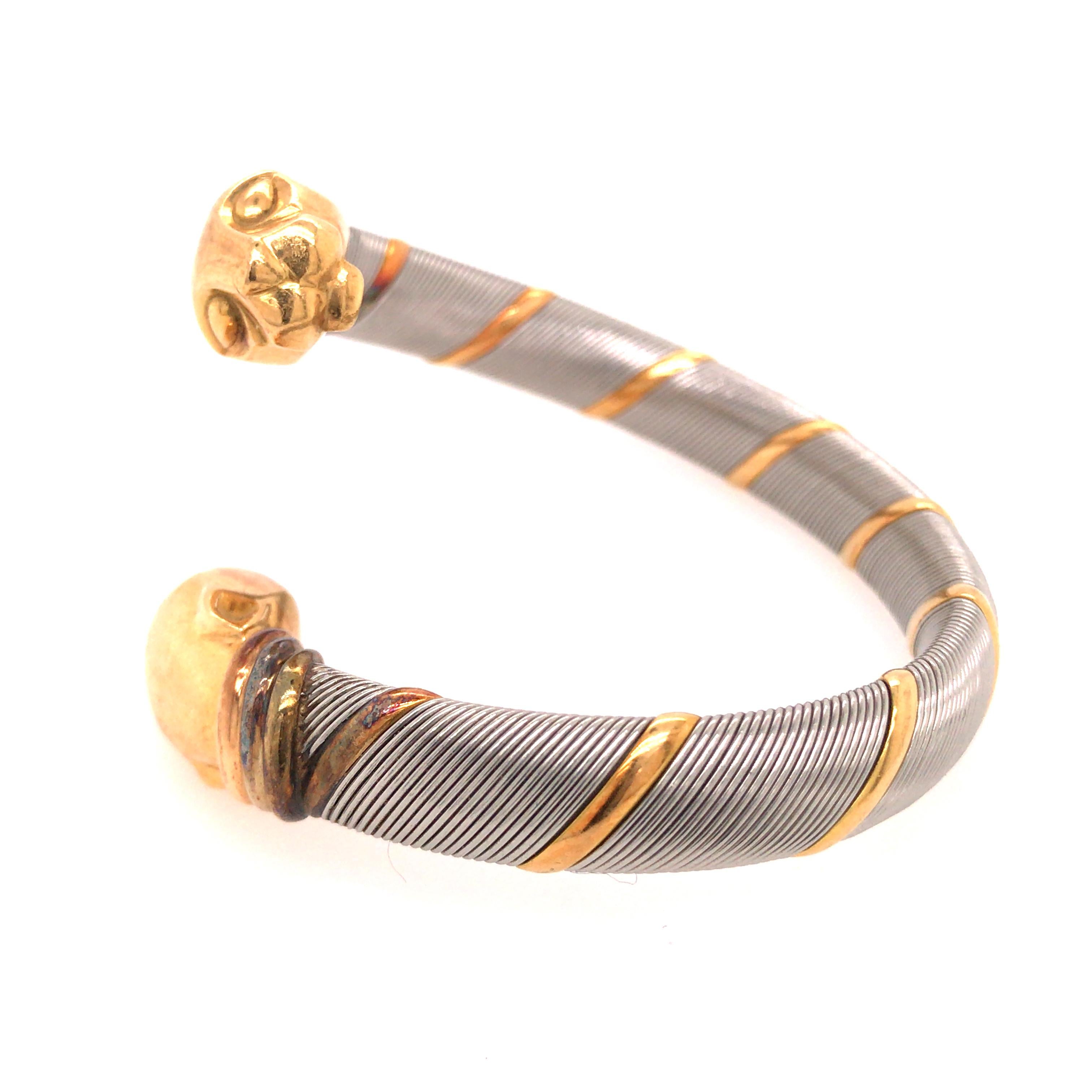 Cartier Panthere Stainless Steel 18K Tricolor Gold Crossover Bangle Bracelet In Good Condition In Boca Raton, FL