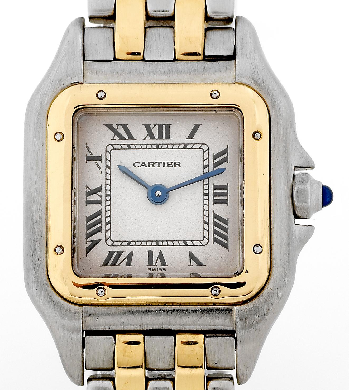 Made in the 1990s. Fine, square, stainless steel and 18K yellow gold lady s quartz wristwatch with a stainless steel and 18K yellow gold 