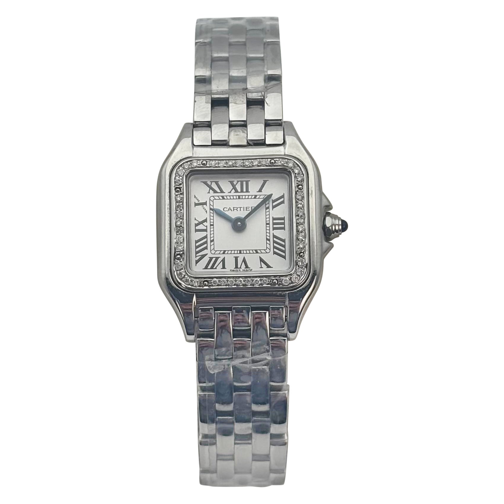 Reloj Cartier Panthère de acero inoxidable con bisel de diamantes a medida, nuevo
