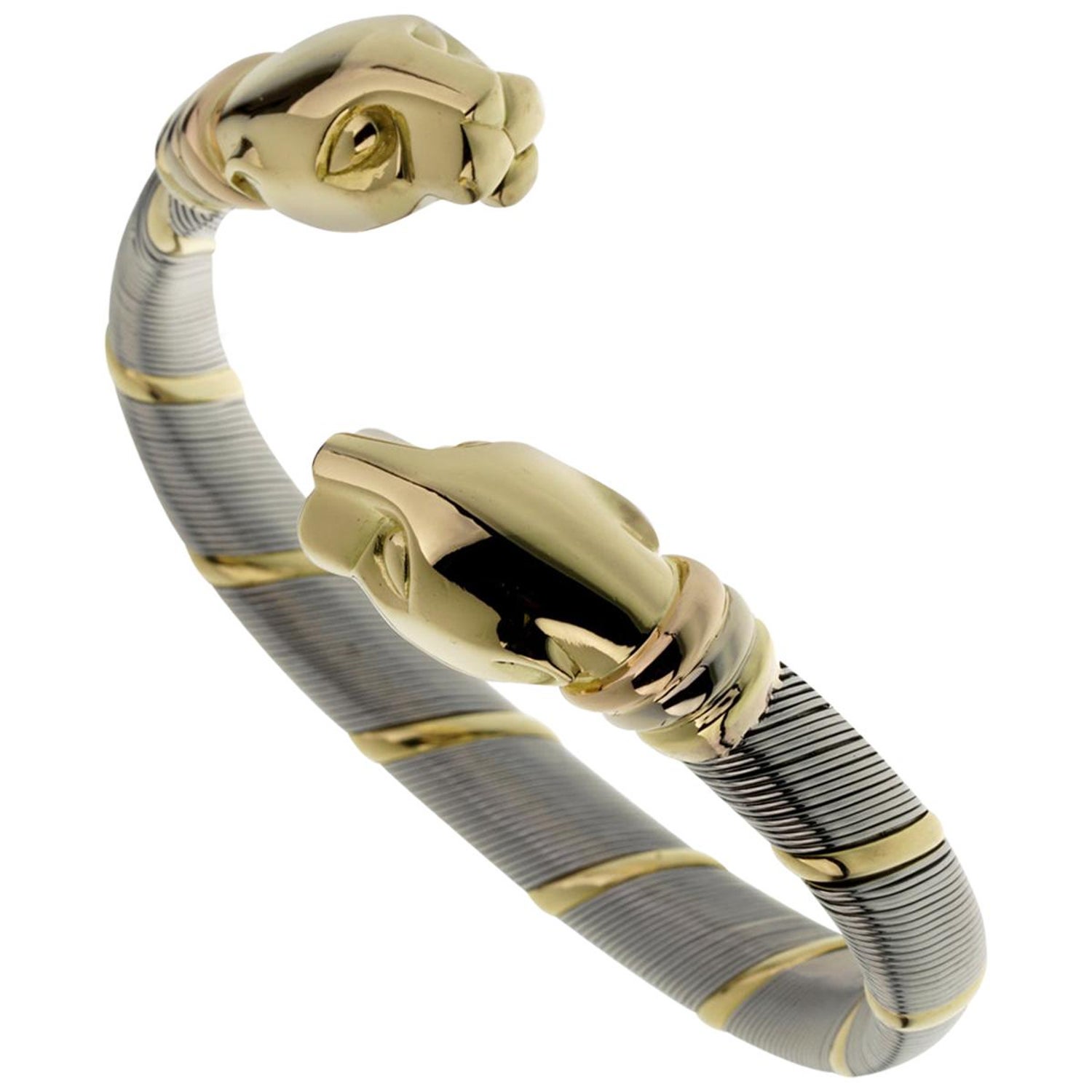 Cartier Panthere Stainless Steel Gold Bangle Bracelet For Sale at 1stDibs |  cartier stainless steel bracelet