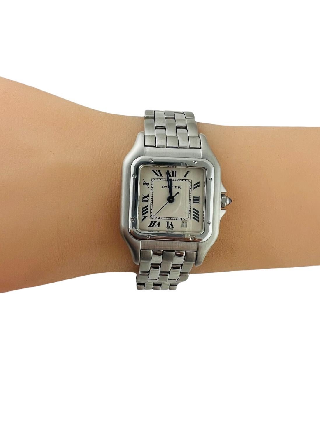 Cartier Panthere Stainless Steel Ladies Midsize Watch White Roman Dial 1310 1