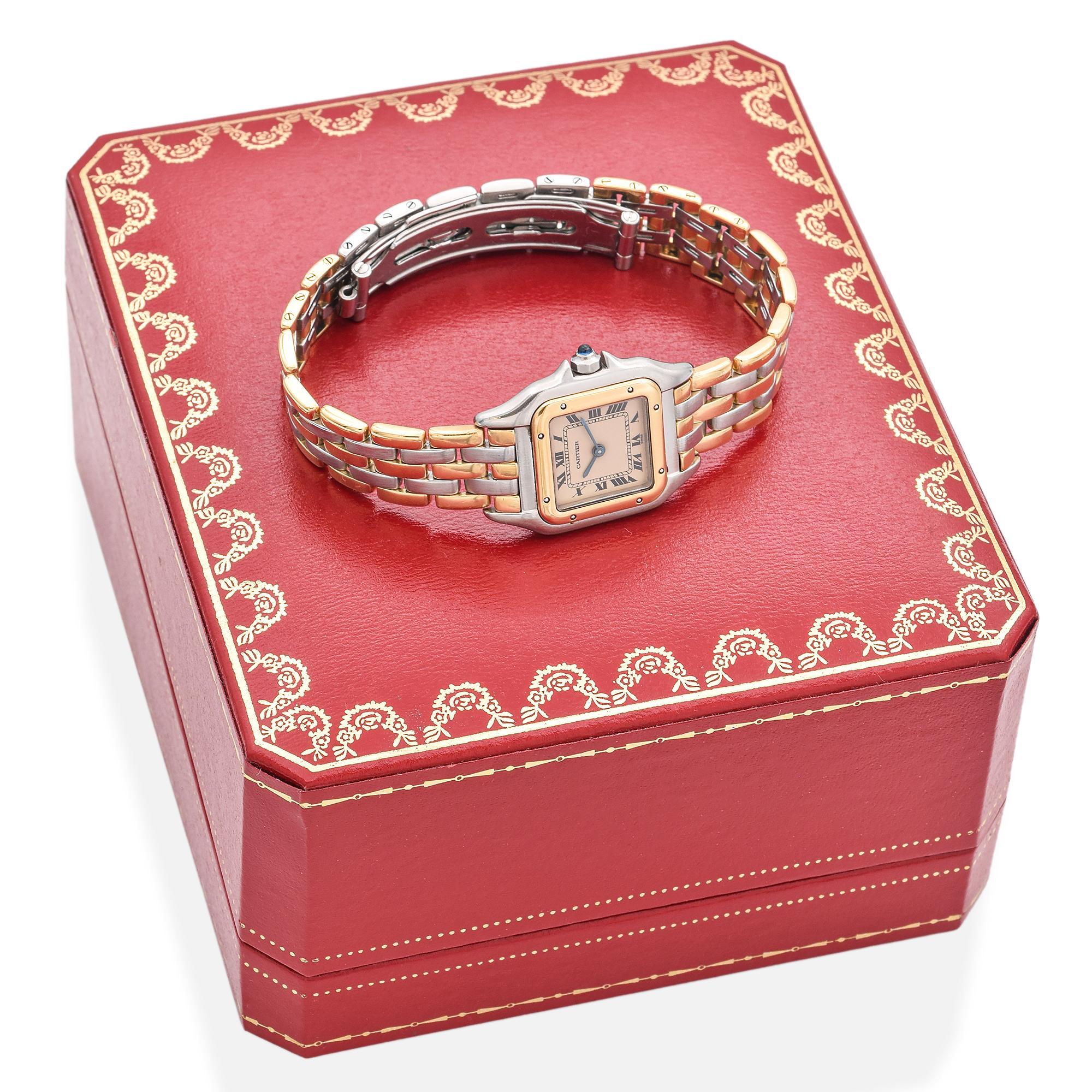 Montre femme Cartier Panthère Steel 18K Gold Three Row Gold Quartz Bon état à New York, NY