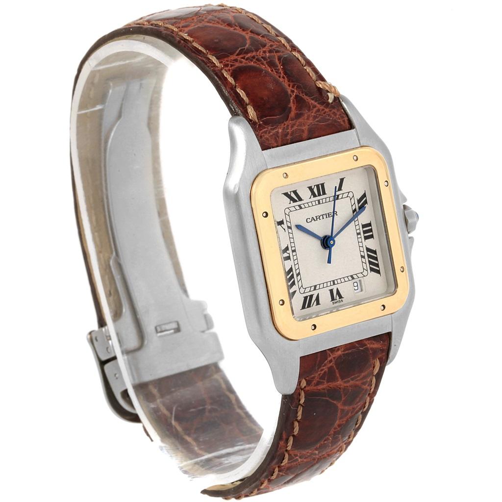 Cartier Panthere Steel Yellow Gold Brown Unisex Watch W25028B5 Box In Excellent Condition In Atlanta, GA