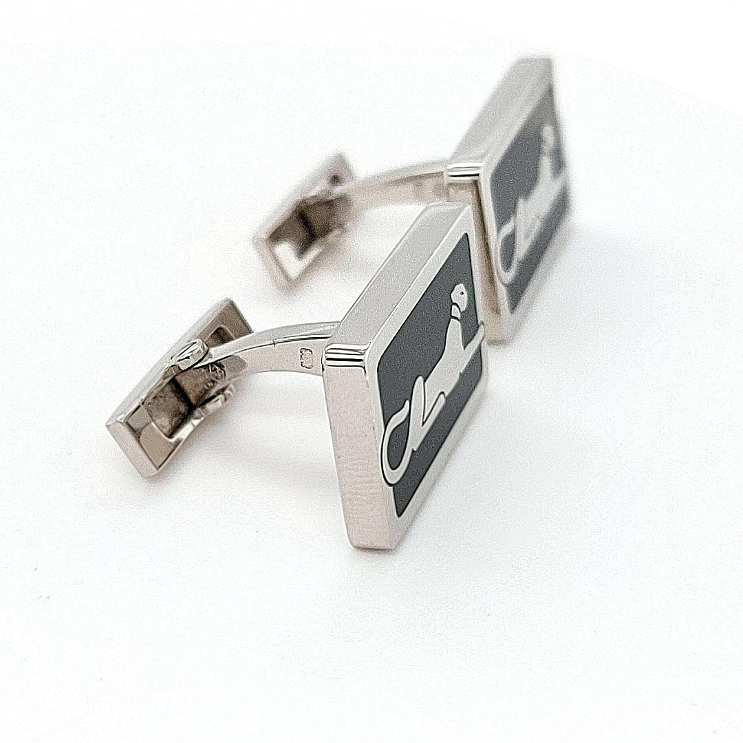 Cartier Panthere Sterling Silver Cufflinks, Lacquer, Hinge Closures, Box, Rare 2