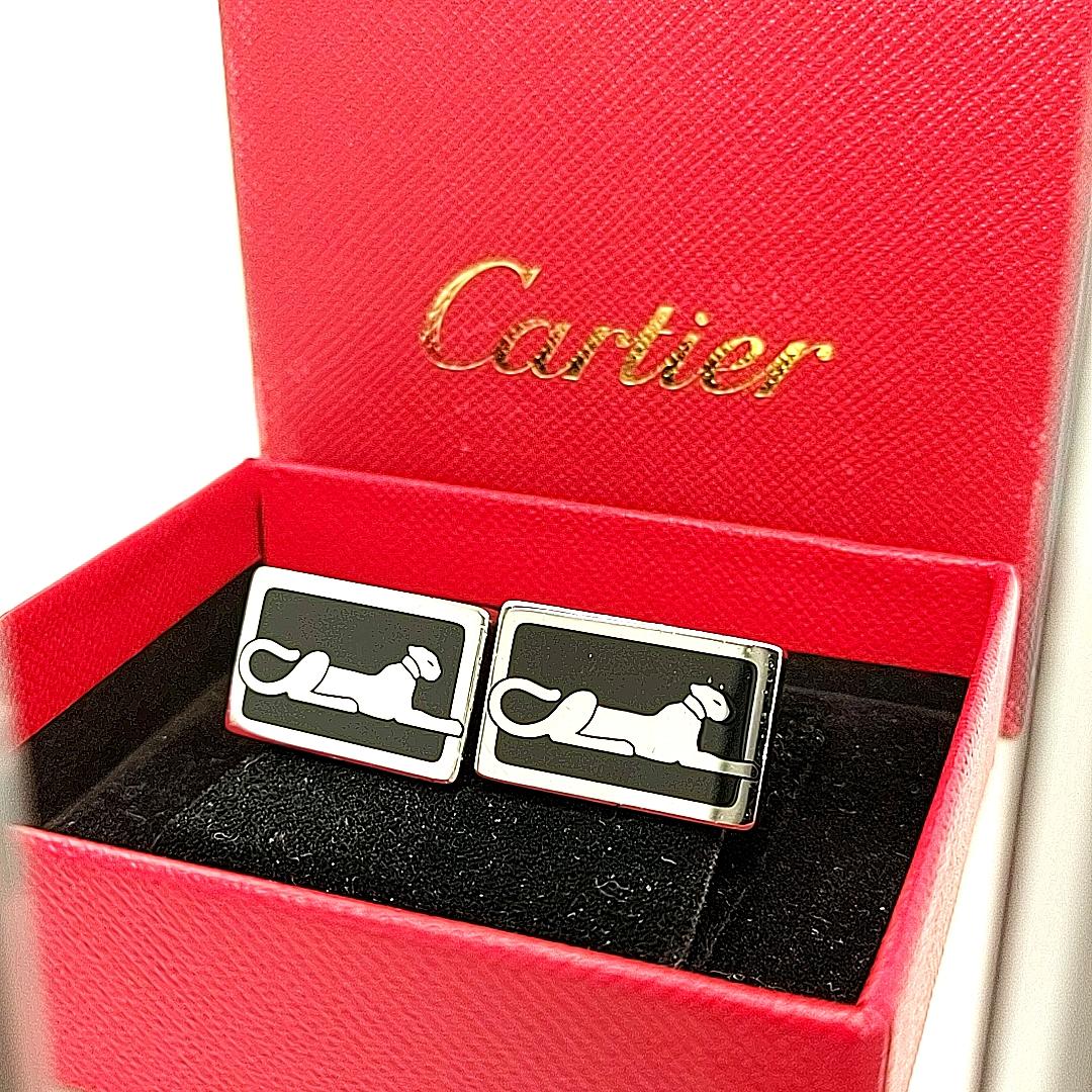 Cartier Panthere Sterling Silver Cufflinks, Lacquer, Hinge Closures, Box, Rare 7