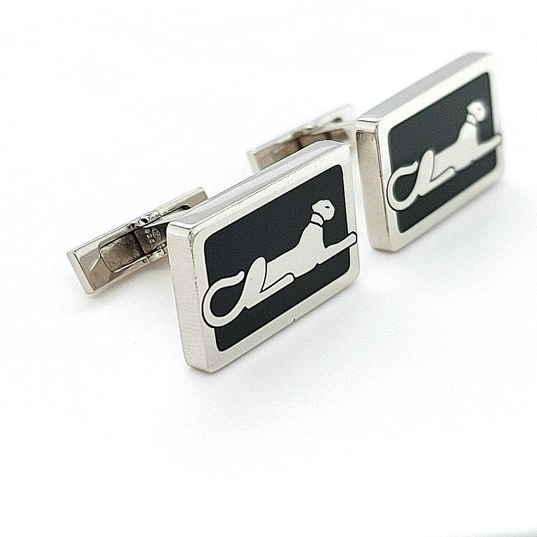 Artist Cartier Panthere Sterling Silver Cufflinks, Lacquer, Hinge Closures, Box, Rare