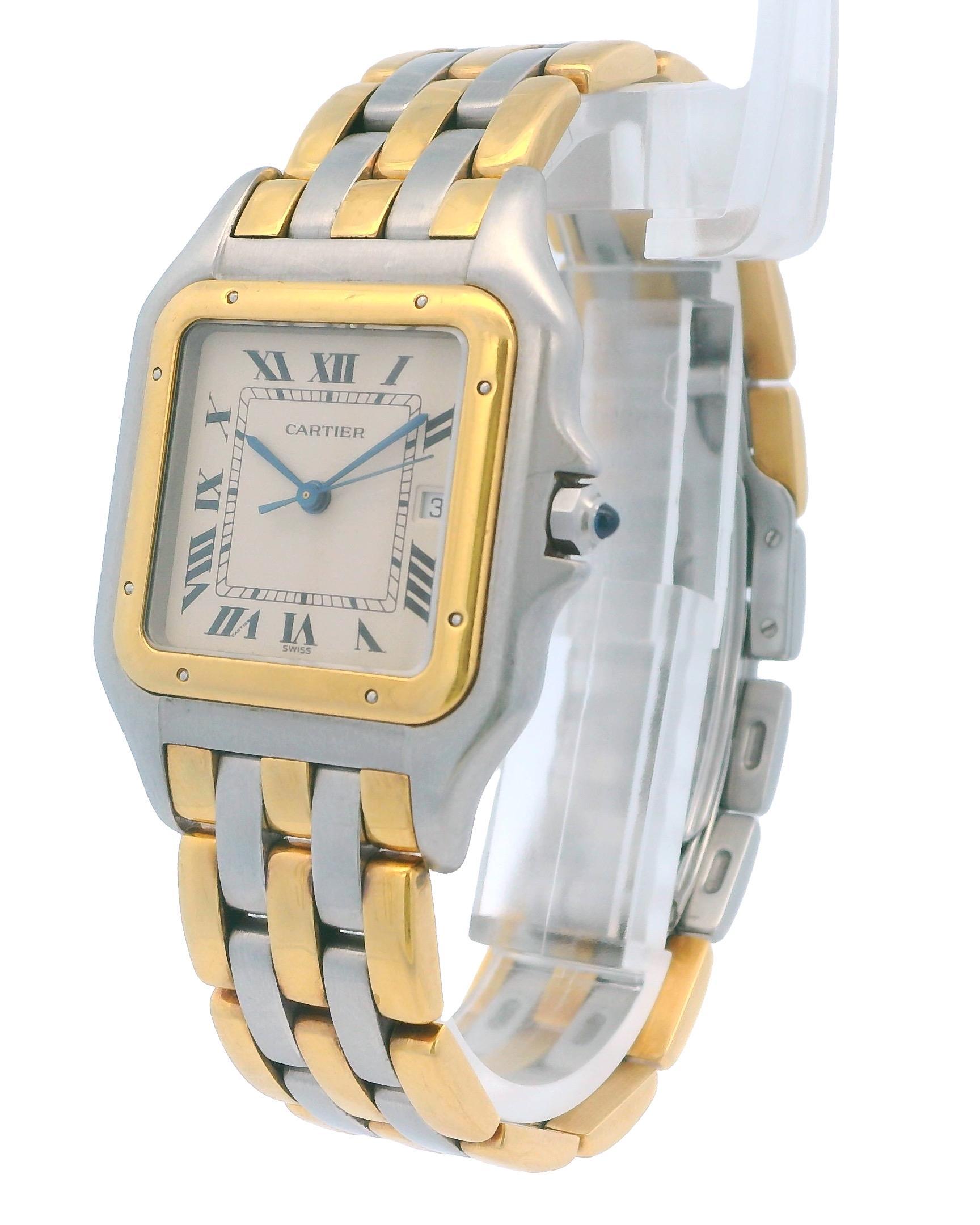 Cartier Panthere Three Row 18K Gold & Stainless Steel Large Watch In Excellent Condition For Sale In Great Neck Plaza, NY