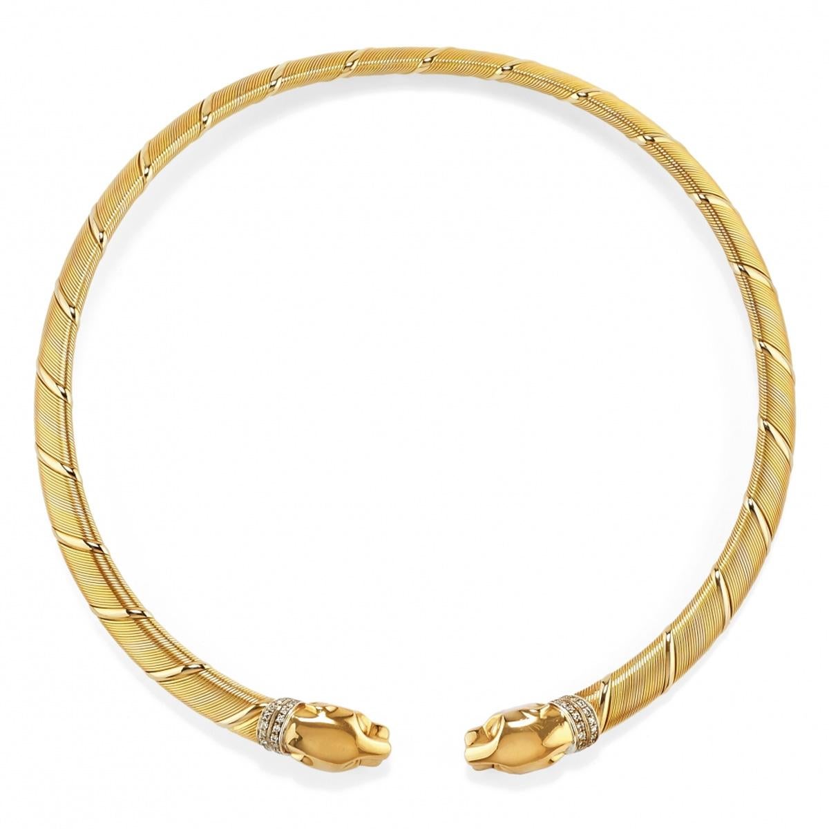 Cartier Panthere Tri Color Gold Diamond Choker Necklace In Excellent Condition In Feasterville, PA
