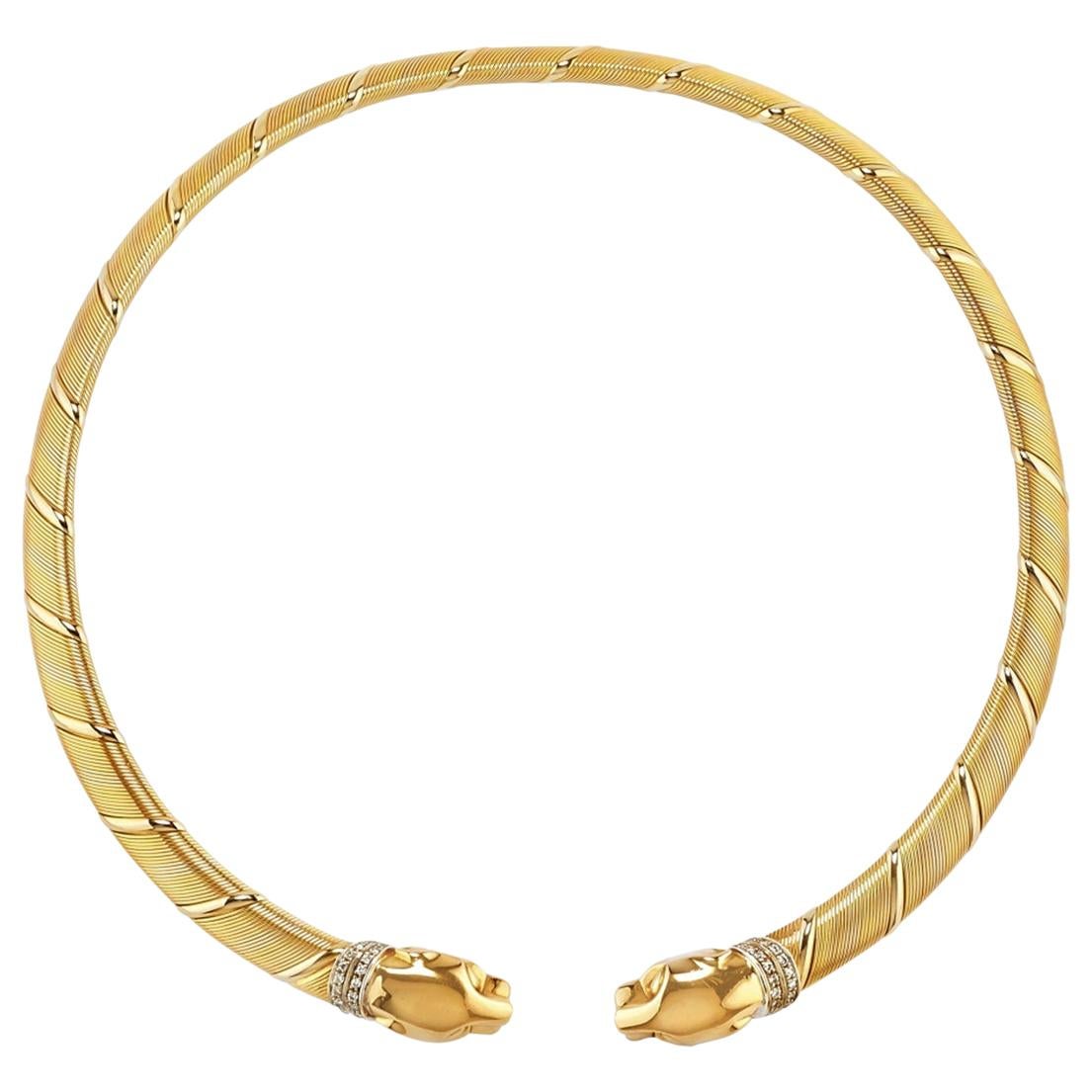 Cartier Panthere Tri Color Gold Diamond Choker Necklace