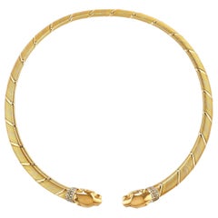 Cartier Panthere Tri Color Gold Diamond Choker Necklace