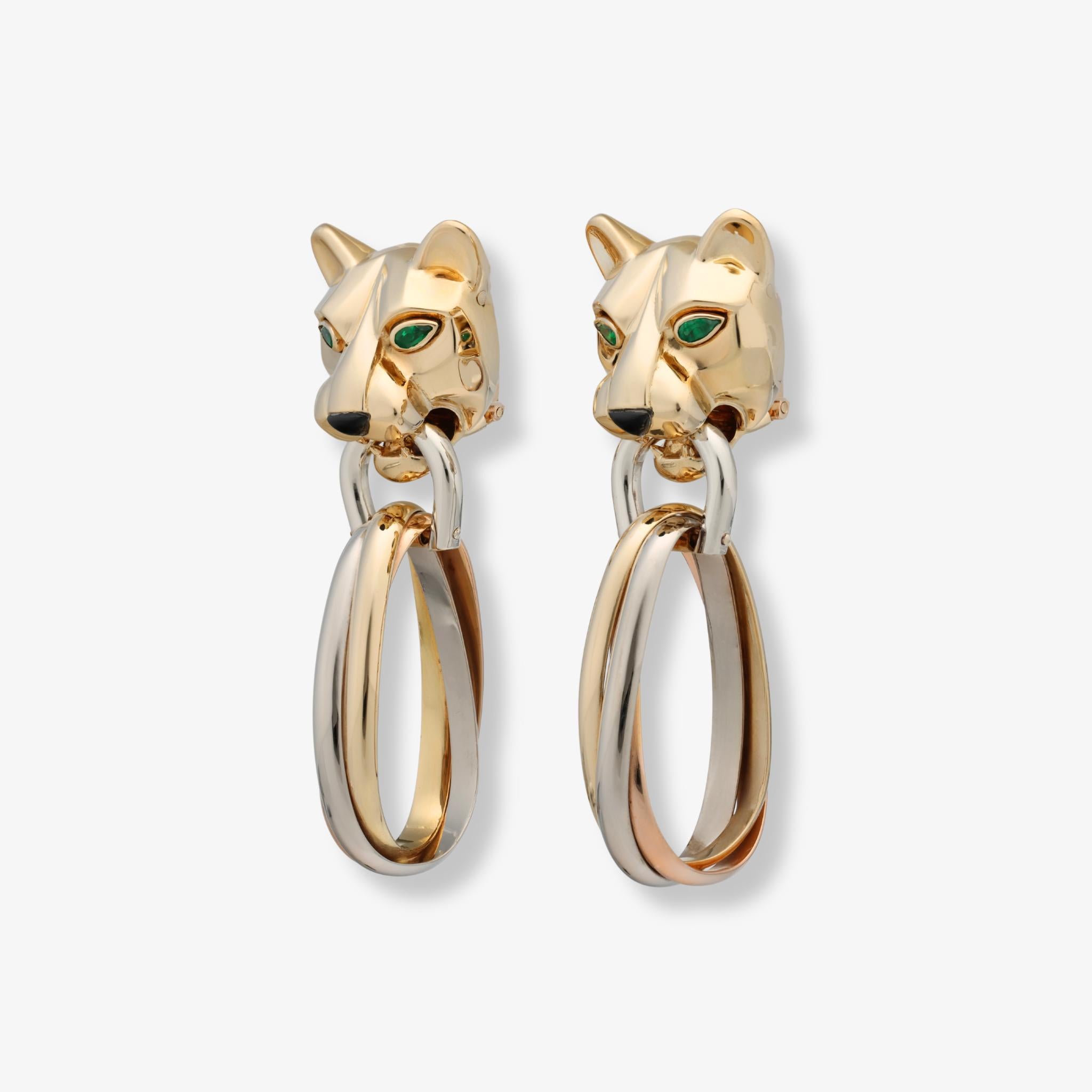 Taglio a goccia Orecchini Cartier Panthere Trinity Day & Night Door Knocker in oro 18 carati in vendita