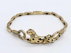 Cartier Panthere Tsavorite Black Lacquer 18K Yellow Gold Panther Chain Bracelet
