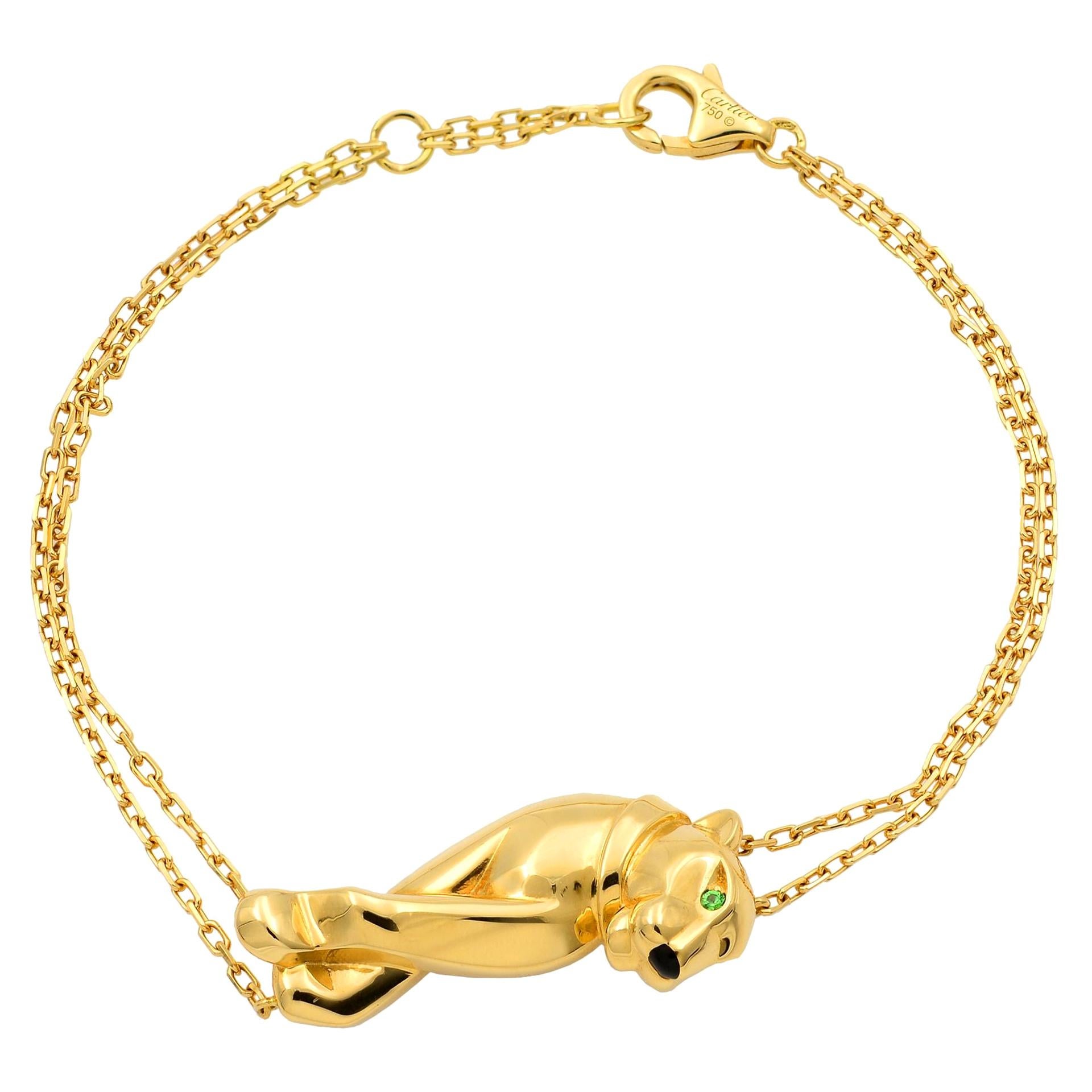 Cartier Panthere Tsavorite Garnet Lacquer 18 Karat Gold Double Chain Bracelet