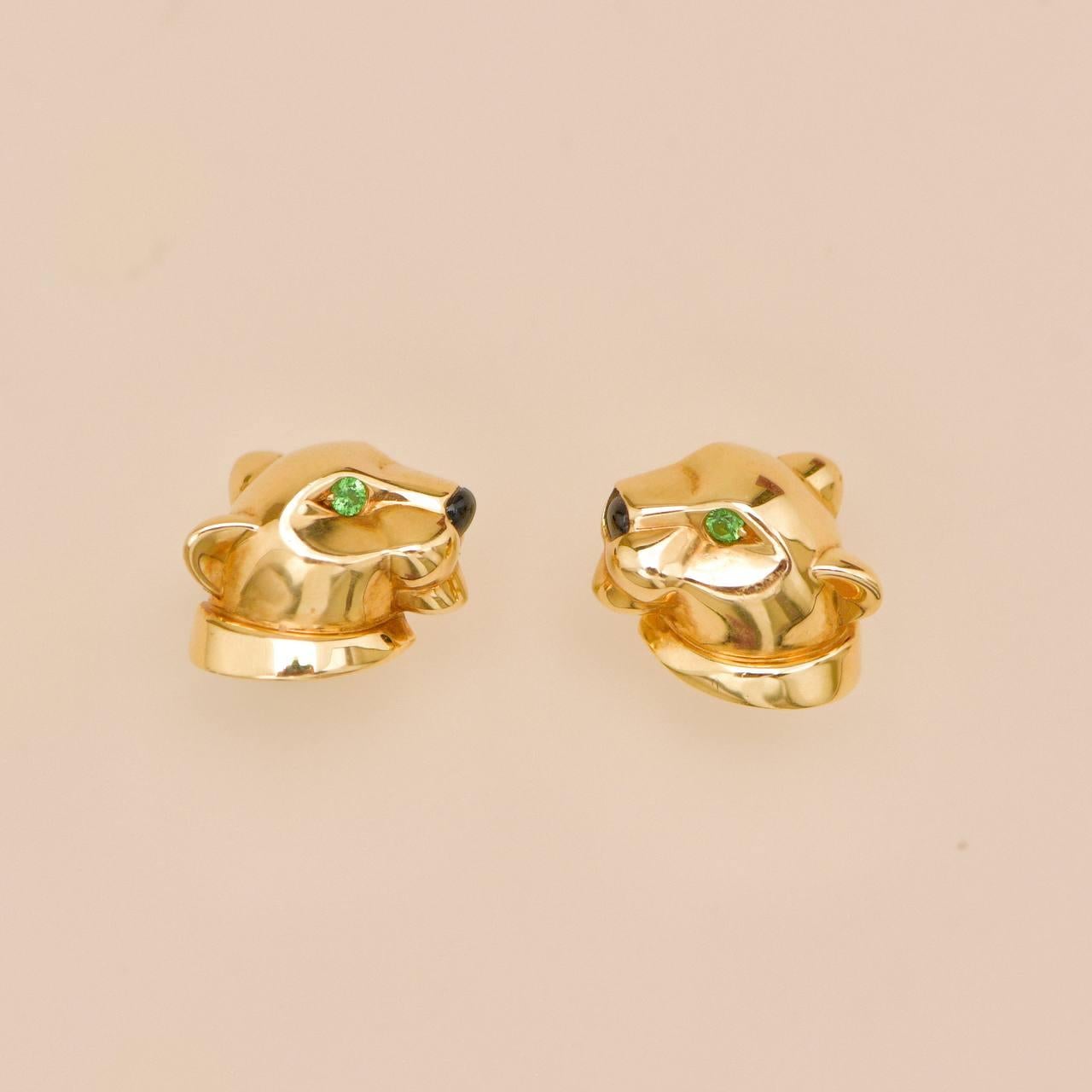 Cartier Panthère Tsavorite Onyx 18K Yellow Gold Stud Earrings in vendita 2