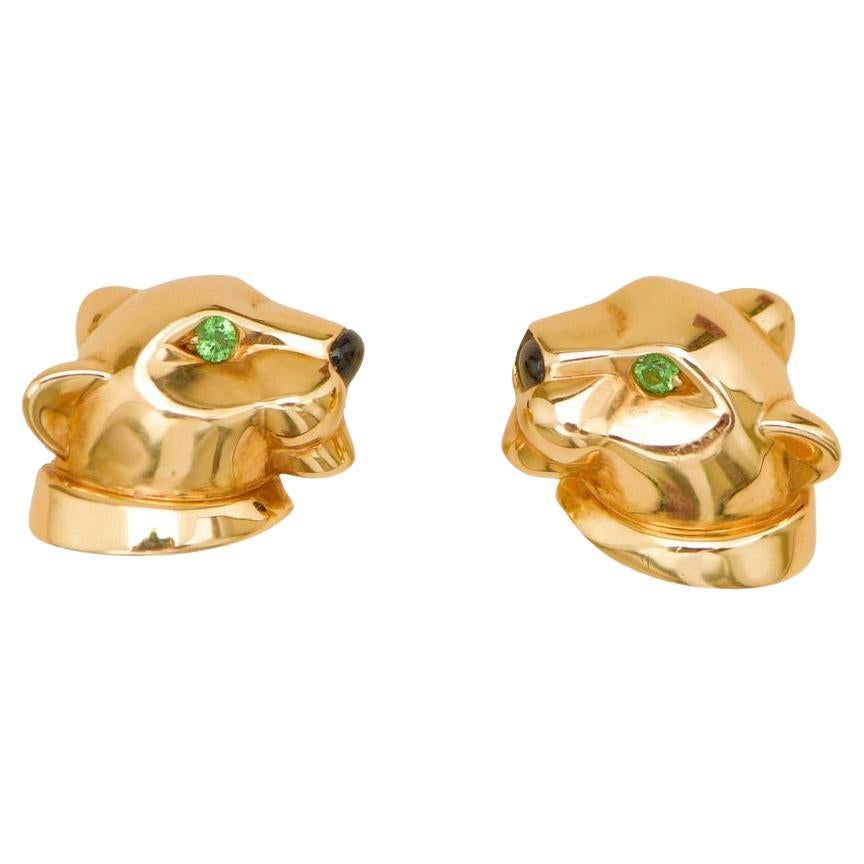 Cartier Panthère Tsavorite Onyx 18K Yellow Gold Stud Earrings