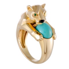 Cartier Panthere Turquoise Onyx and Emerald Yellow Gold Ring