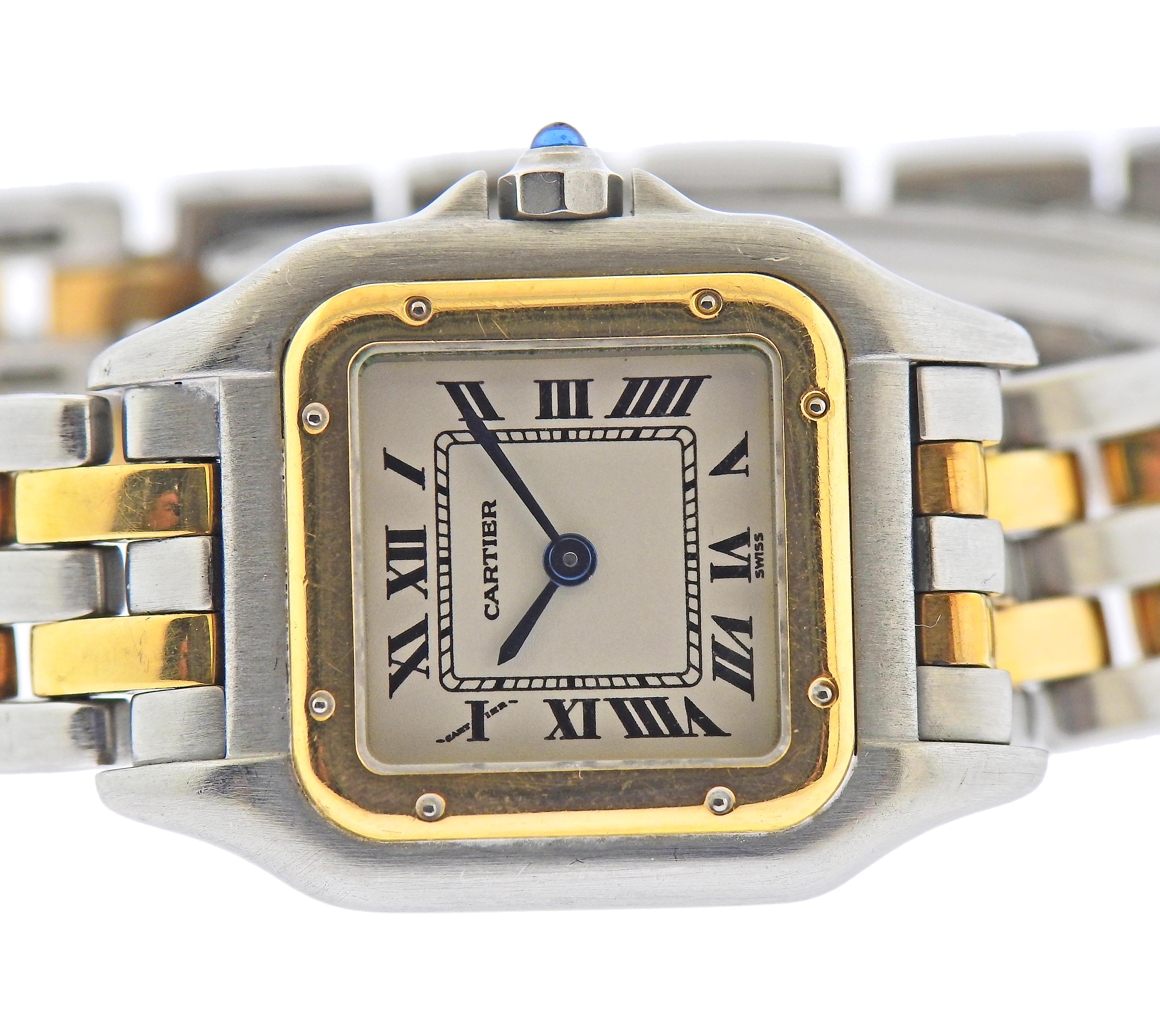 Cartier Panthere two tone 18k gold and stainless steel watch, with Cartier dial, Roman markers. 5 row bracelet will fit approx. 7