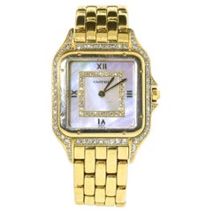 Cartier Panthere Unisex 18 Karat Diamond and Mother of Pearl Vintage Wristwatch