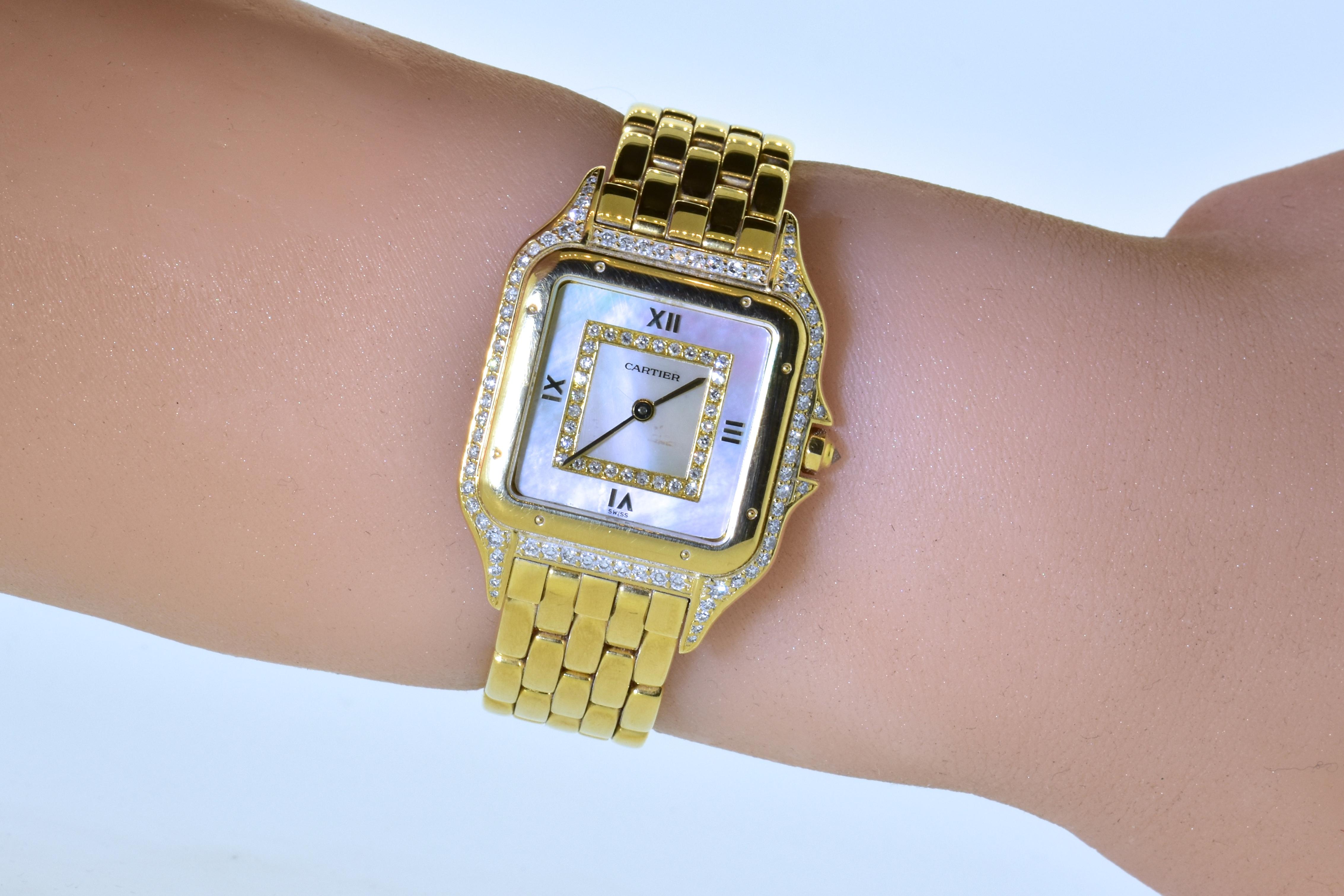 Cartier Panthere Unisex 18 Karat Diamond and Mother of Pearl Vintage Wristwatch 2