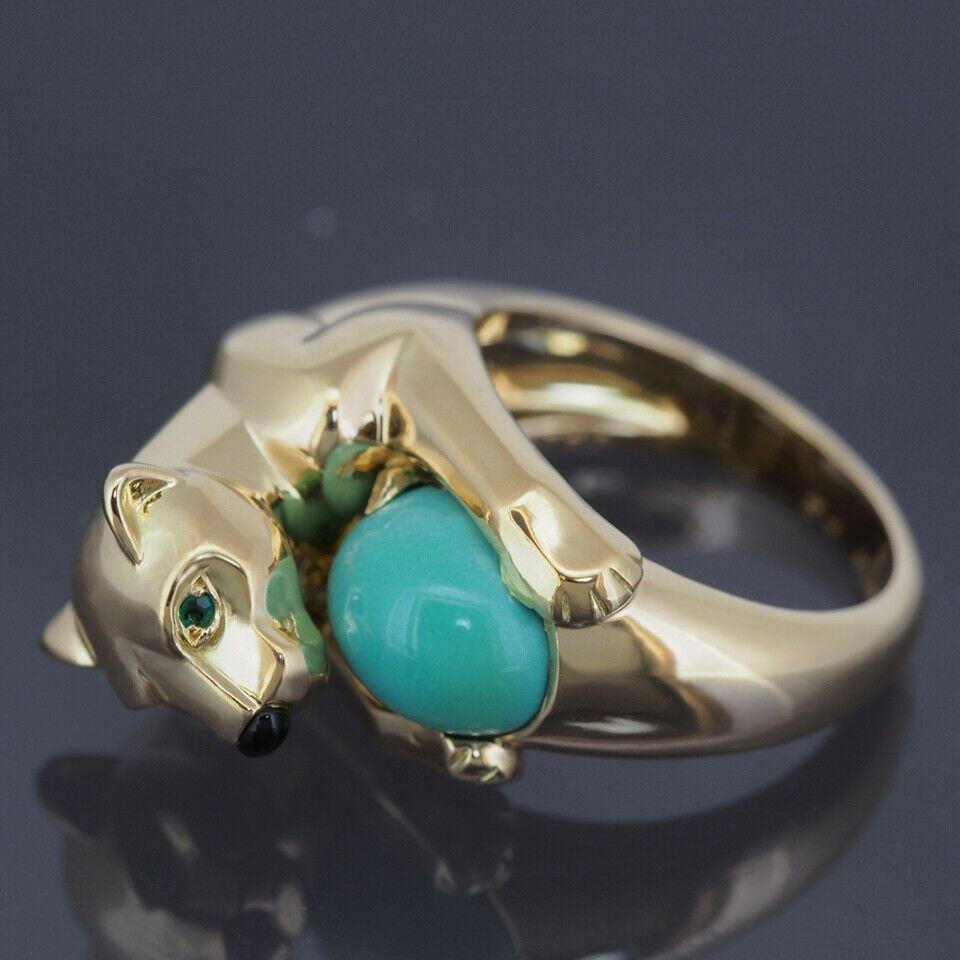 Cartier Panthere Vedra Turquoise Ring Yellow Gold In Good Condition In Kobe, Hyogo