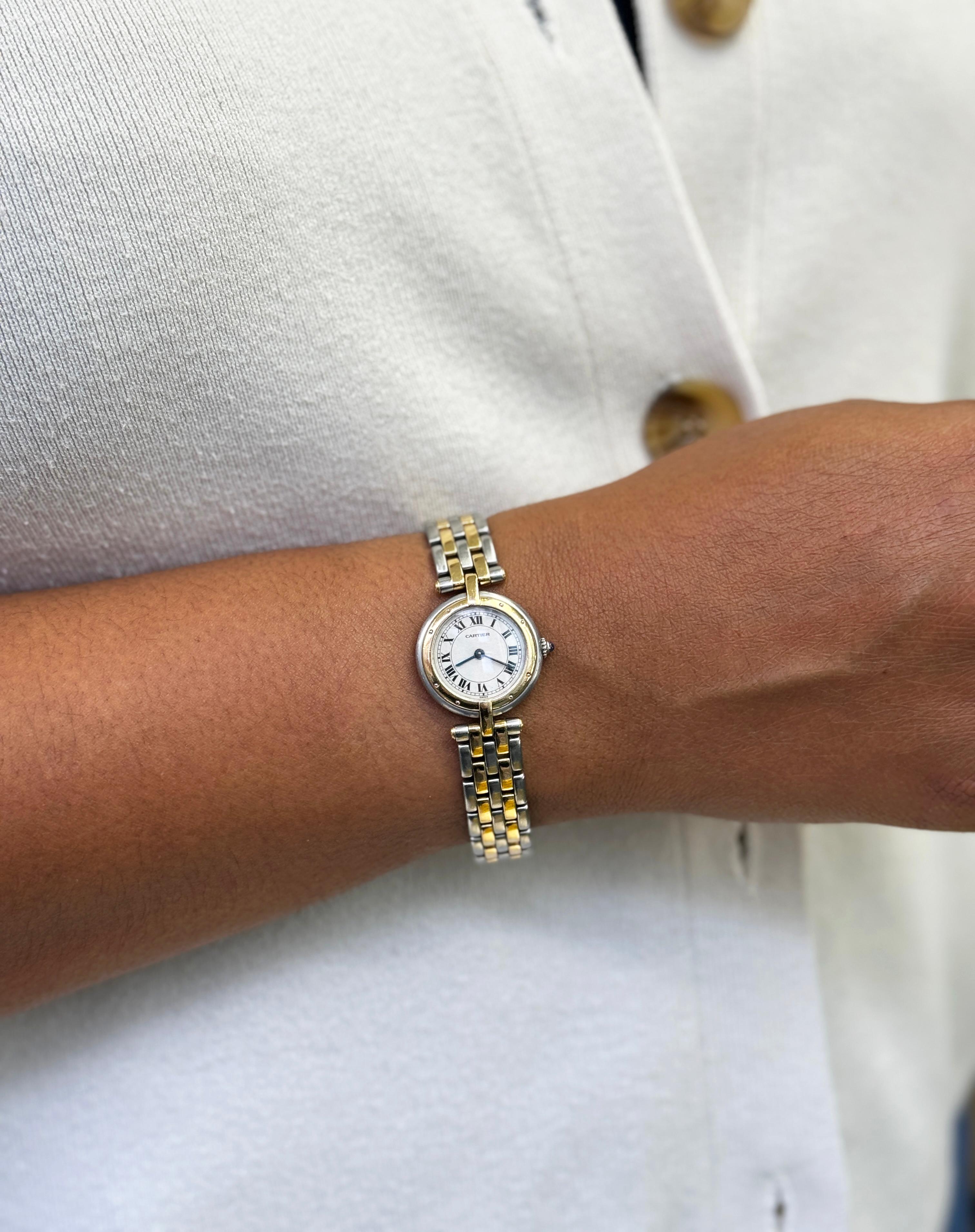 Cabochon Cartier Panthère Vendôme 18 Carat Yellow Gold & Steel Round Watch