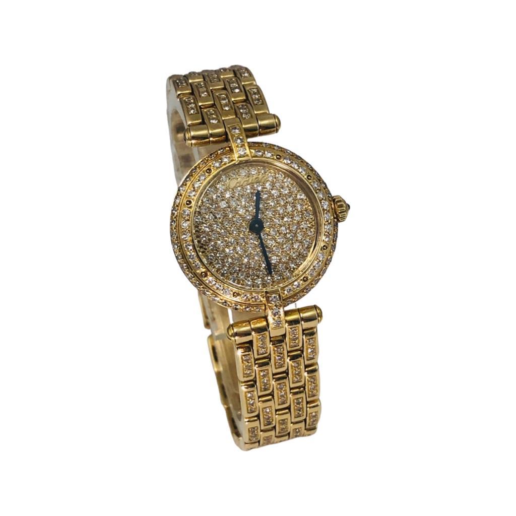 Cartier: 18 Karat Gelbgold Uhr Panthere Vendome mit 24 mm Diamant-Pavé (Rundschliff) im Angebot