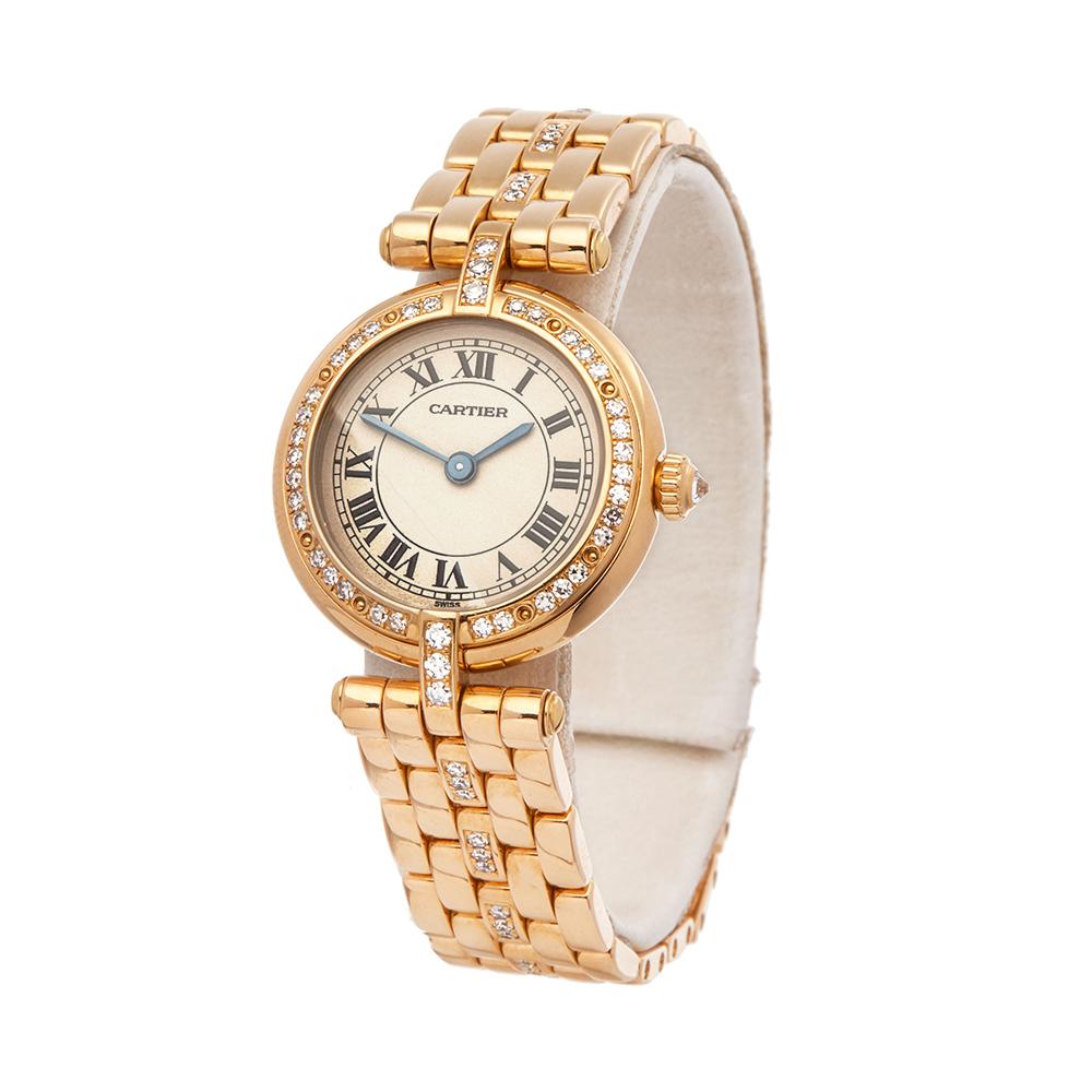 Ref: W5461
Manufacturer: Cartier
Model: Panthère Vendome
Model Ref: 8669
Age: Circa 1990's
Gender: Ladies
Complete With: Presentation Box
Dial: White Roman 
Glass: Sapphire Crystal
Movement: Quartz
Water Resistance: To Manufacturers