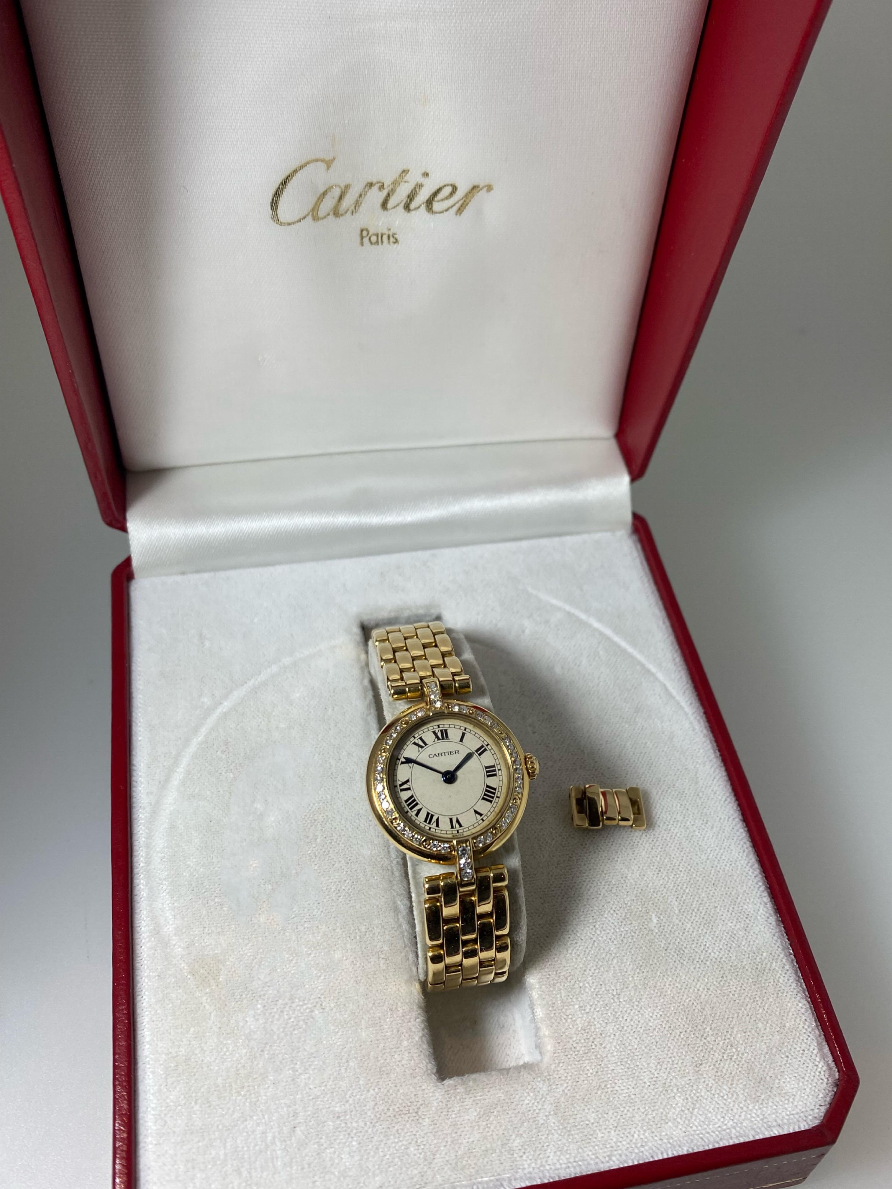 Cartier Panthere Vendome 24m Damenuhr aus 18 Karat Gelbgold mit Diamanten. Box & Link. (Moderne)