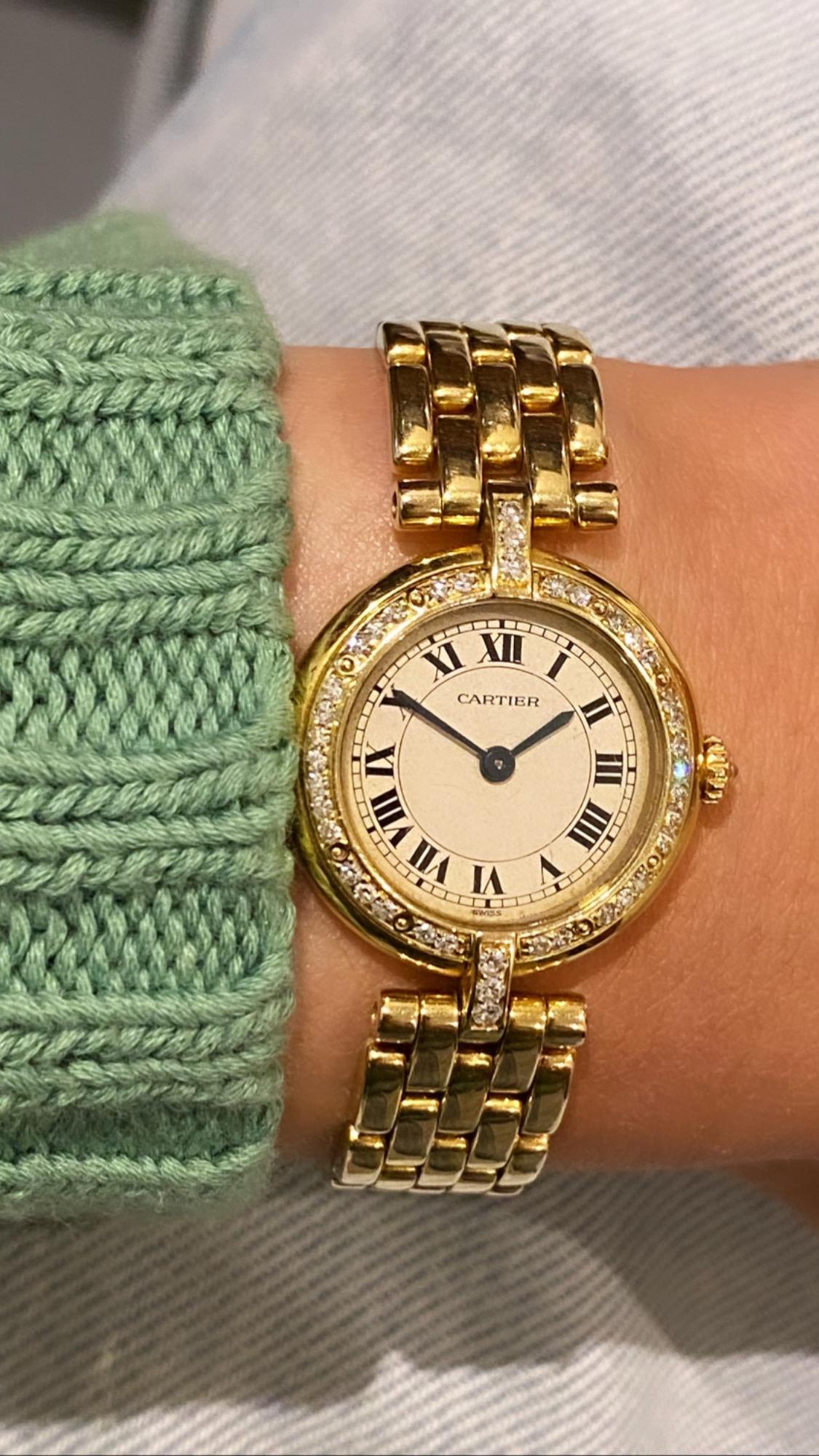 Cartier Panthere Vendome 24m Damenuhr aus 18 Karat Gelbgold mit Diamanten. Box & Link. (Rundschliff)