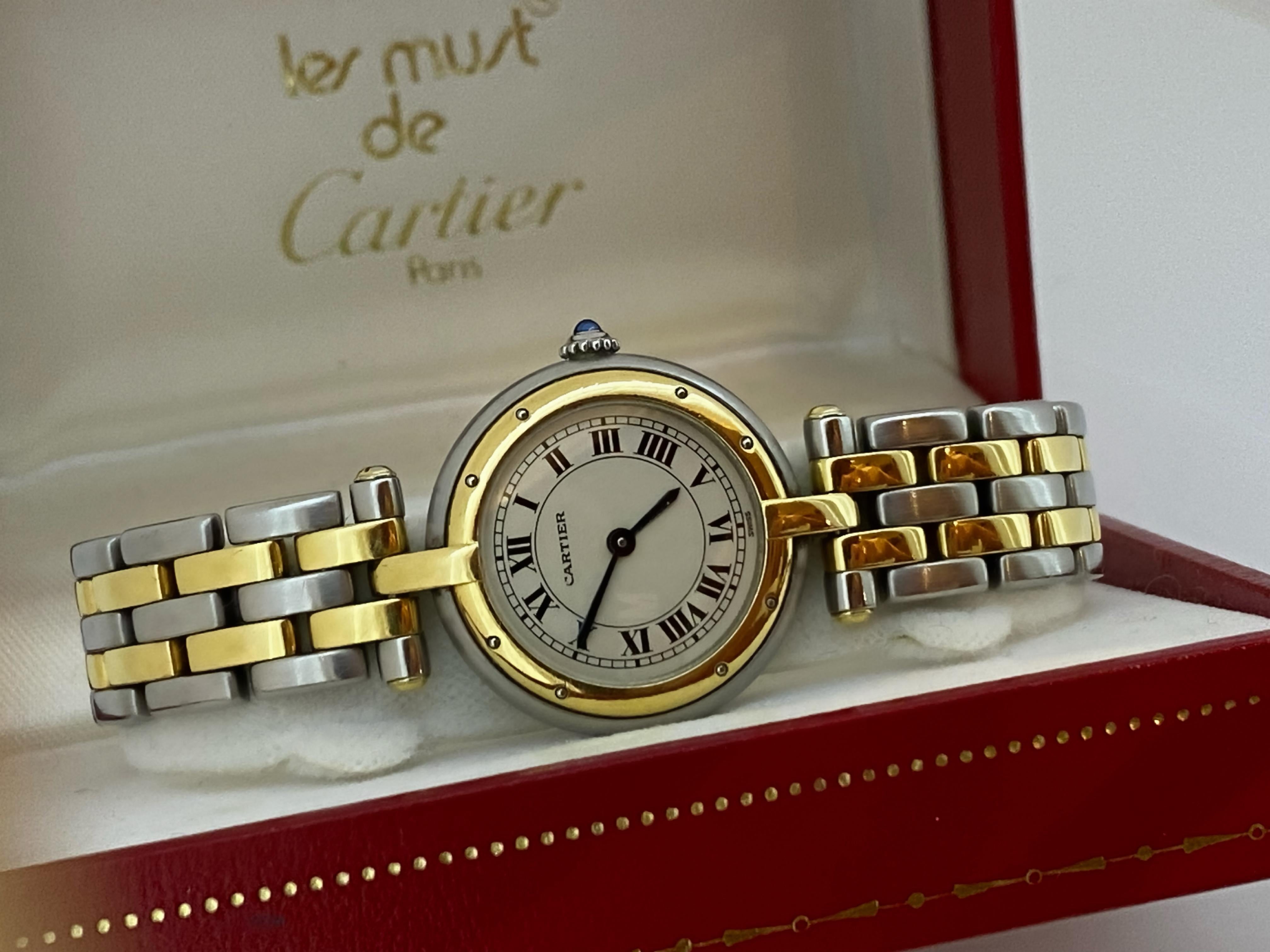 Cartier Panthere Vendome 7737 18K Gold & Stahl 2-reihige Damenuhr. Box, Papiere. (Moderne)