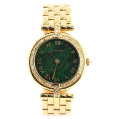 Cartier Panthere Vendome Green Dial Quartz Watch Yellow Gold with Diamond