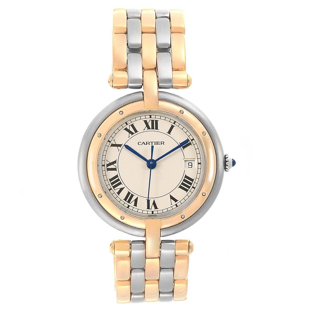 Cartier Panthere Vendome Midsize Steel Yellow Gold Ladies Watch 183964 . Quartz movement. Stainless steel and 18k yellow gold round case 29.7 mm in diameter. Vendome lugs. Octagonal crown set with the blue spinel cabachon. 18k yellow gold polished