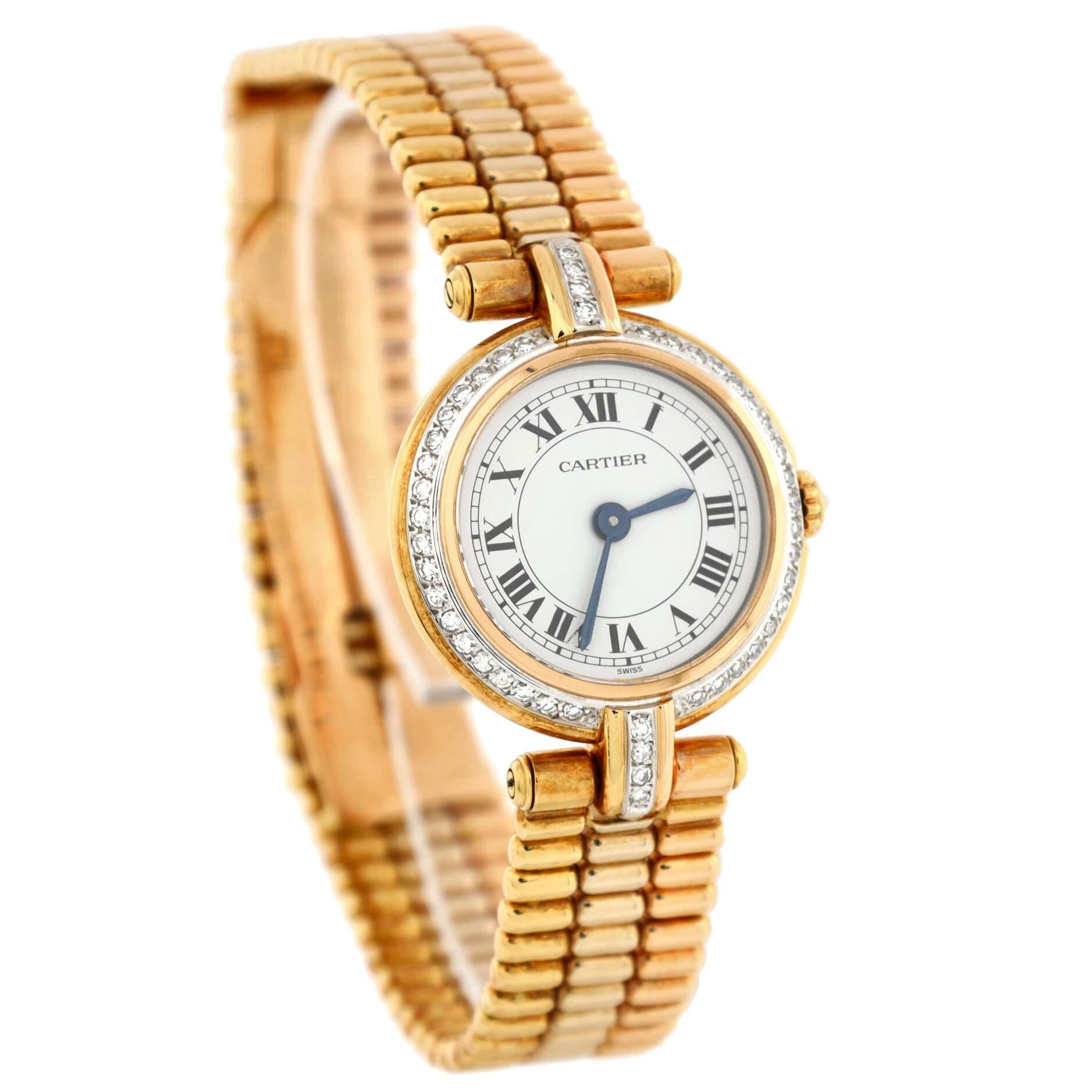 Cartier Panthere Vendome Quartz Watch Yellow Gold with Diamond Bezel 24 In Good Condition In New York, NY