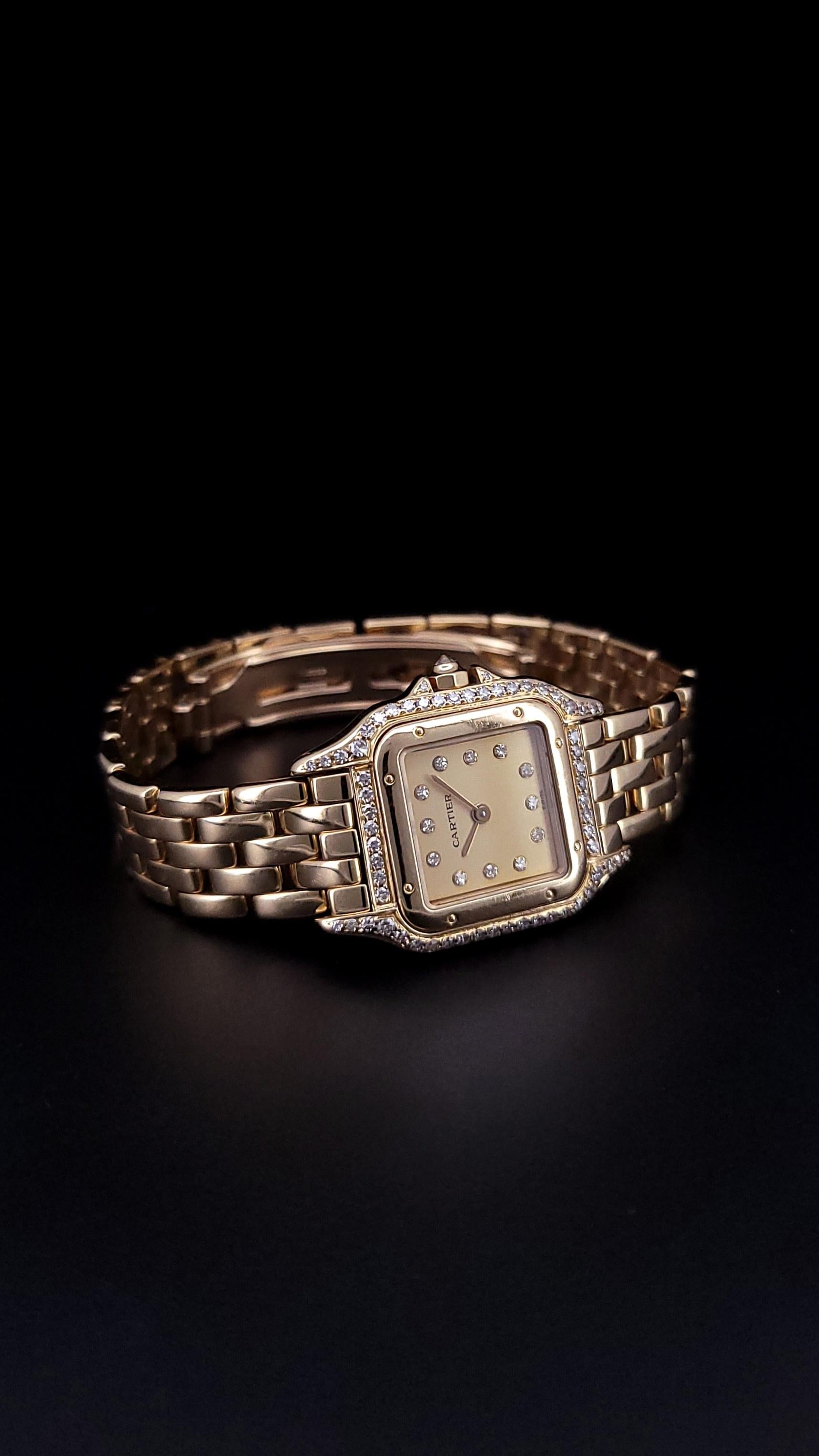 Round Cut Cartier Panthere Vintage 18k Yellow Gold Circa 1990 Watch For Sale