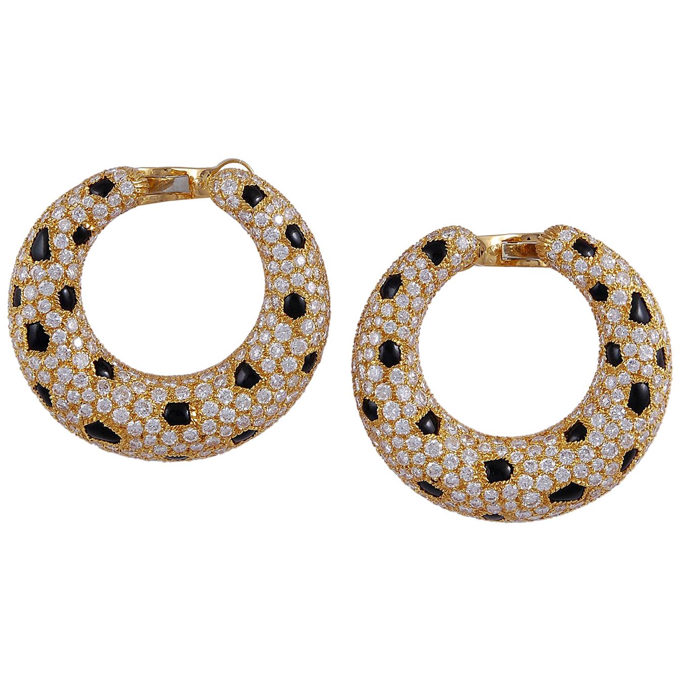 Cartier Panthere de Cartier Diamond and Onyx Hoop Earrings at 1stDibs