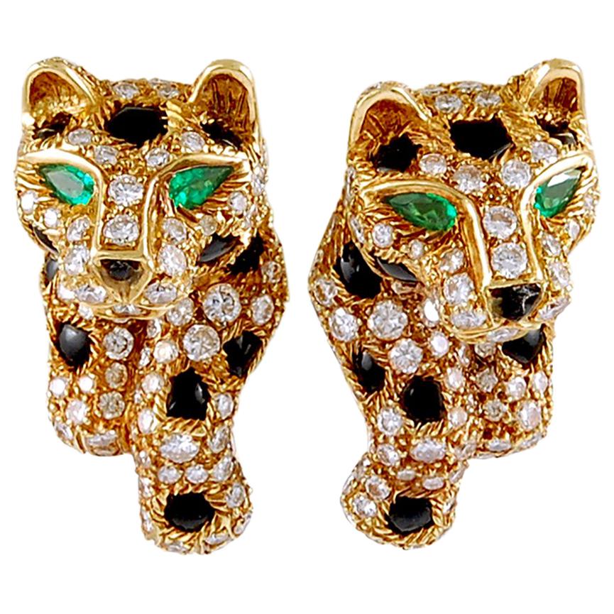 Cartier Vintage Diamond Pave Yellow Gold Panthère Earrings