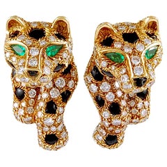 Cartier Vintage Diamond Pave Yellow Gold Panthère Earrings