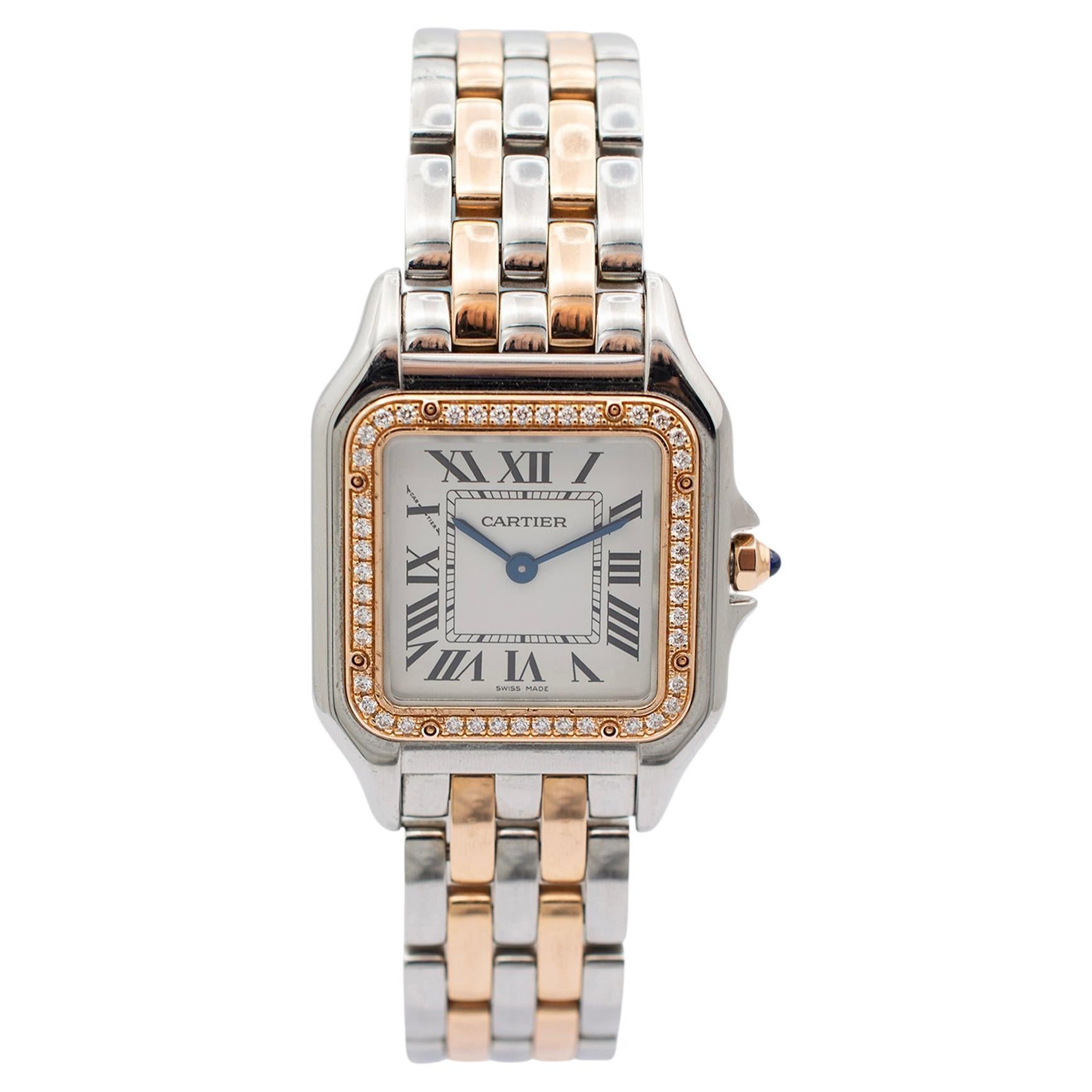Cartier Panthere W3PN0007 4119 29MM Diamond Rose Gold & Stainless Steel Watch For Sale