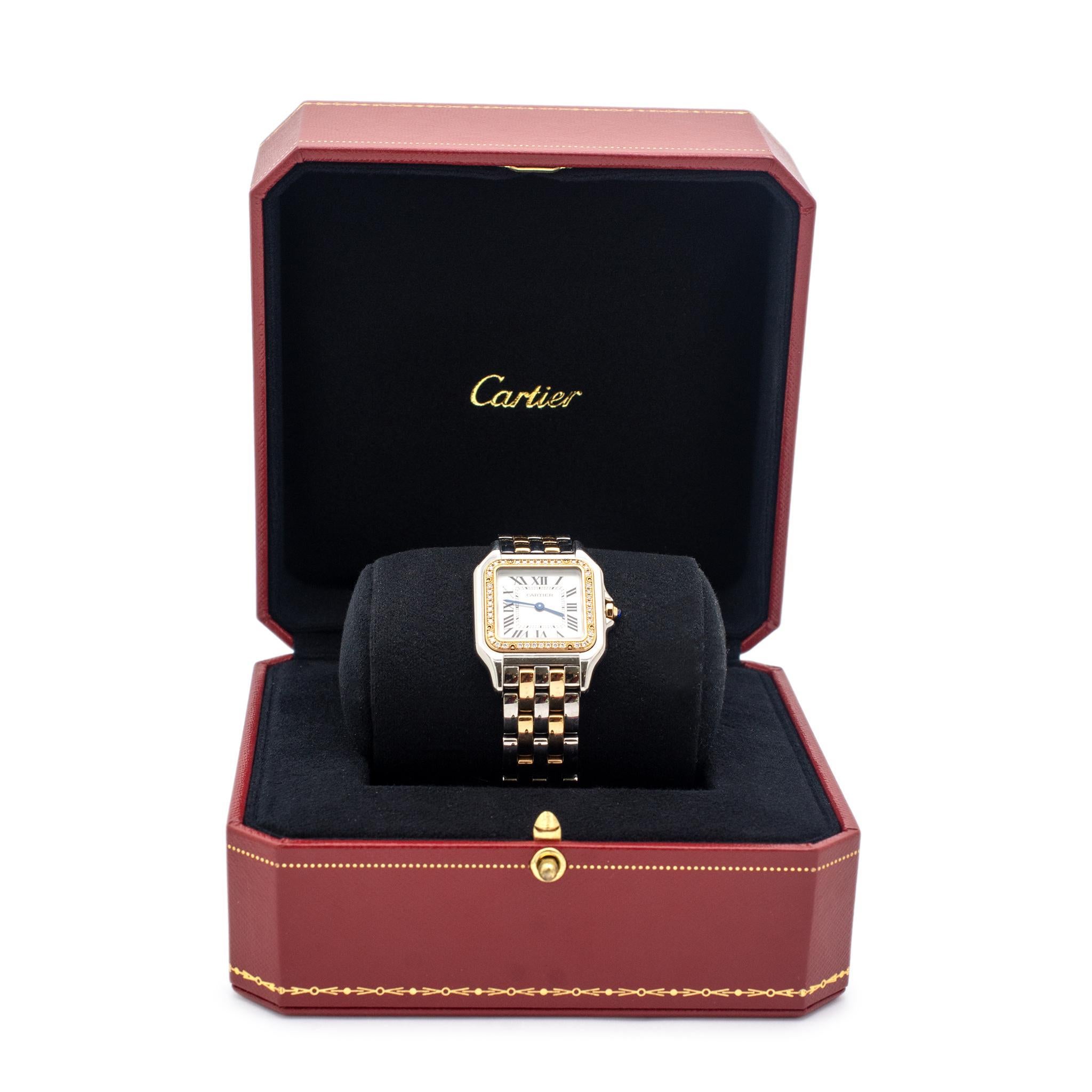 Round Cut Cartier Panthere W3PN0007 4119 29MM Diamond Rose Gold & Stainless Steel Watch For Sale