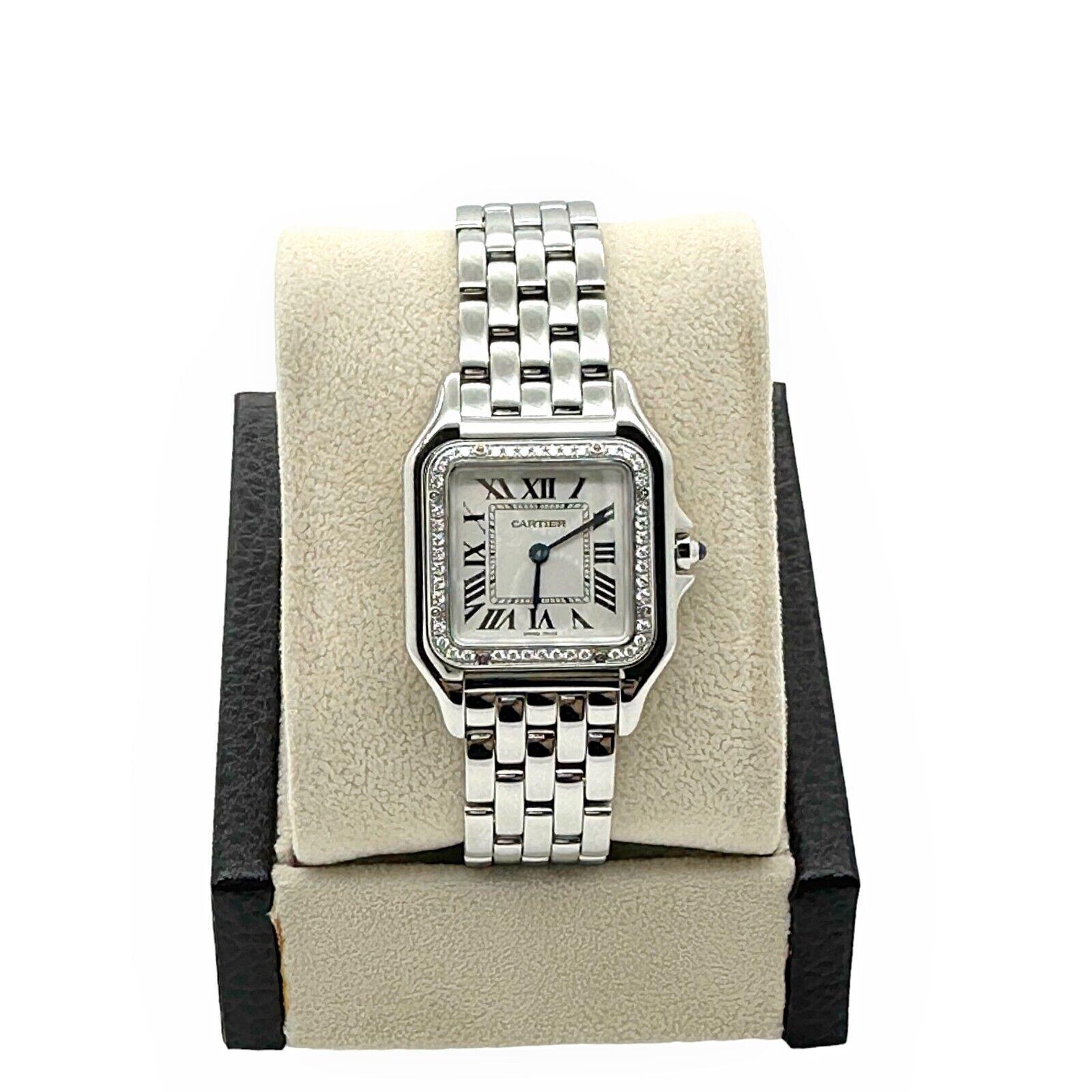 Cartier Panthere W4PN0008 Ref 4016 Diamond Bezel Stainless Steel Box Paper For Sale 1