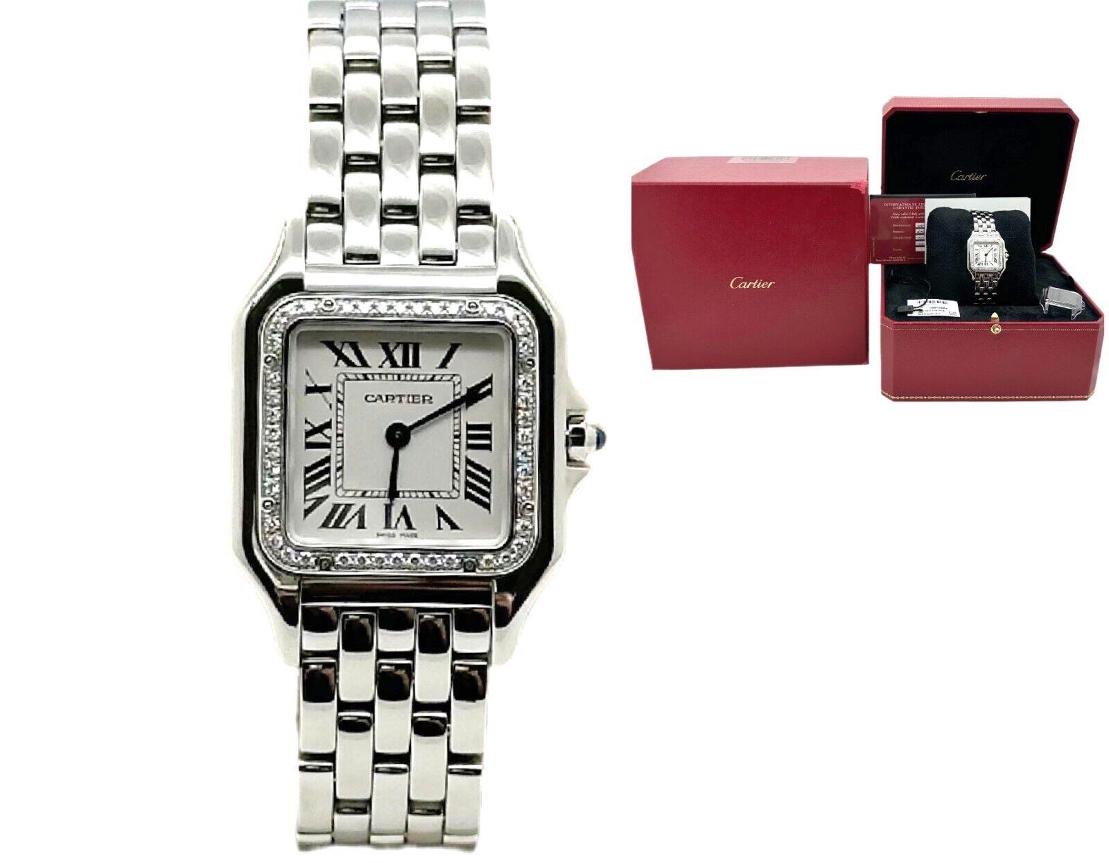 Cartier Panthere W4PN0008 Ref 4016 Diamond Bezel Stainless Steel Box Paper For Sale 3