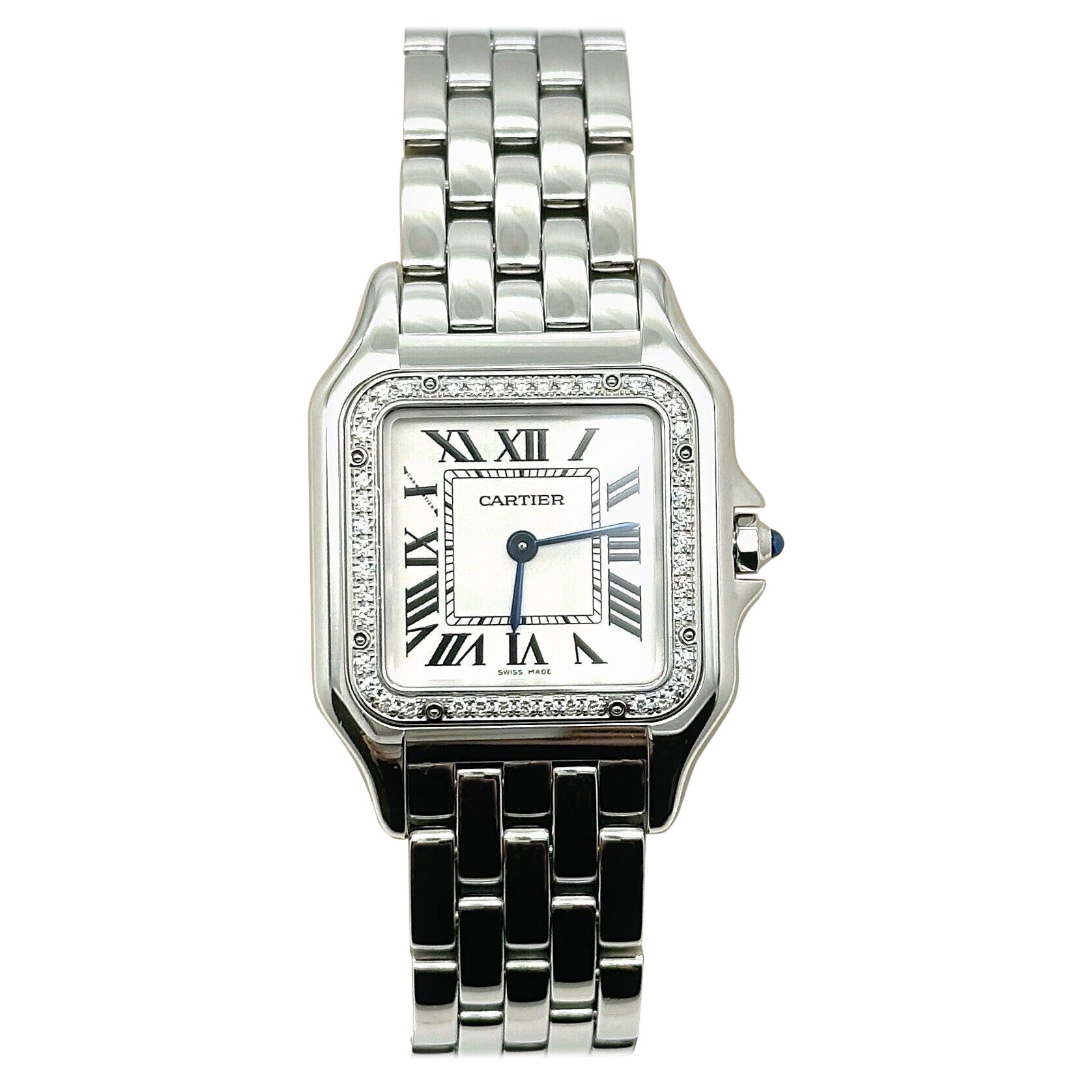 Cartier Panthere W4PN0008 Ref 4016 Diamant-Lünette Edelstahl Edelstahl-Kastenpapier mit Schachtel