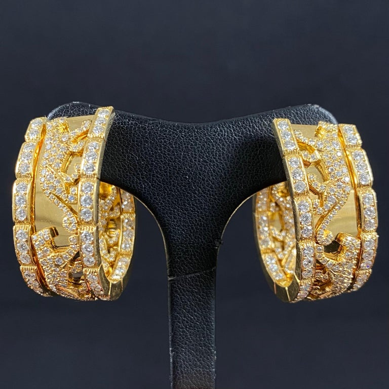 Cartier Panthere Walking Panther Diamond Hoop Earrings Yellow Gold Vintage 1980s For Sale 7