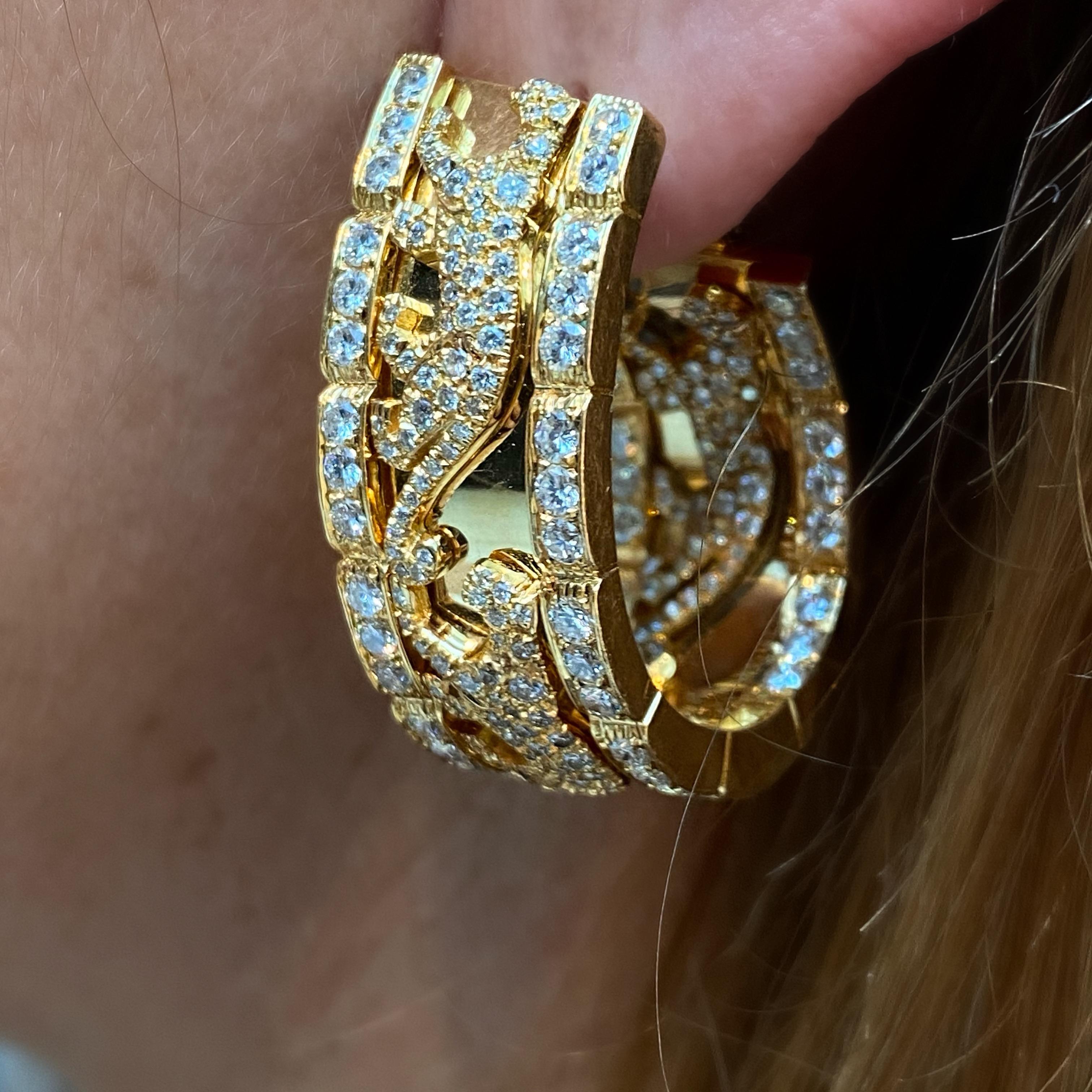 Cartier Panthere Walking Panther Diamond Hoop Earrings Yellow Gold Vintage 1980s 8
