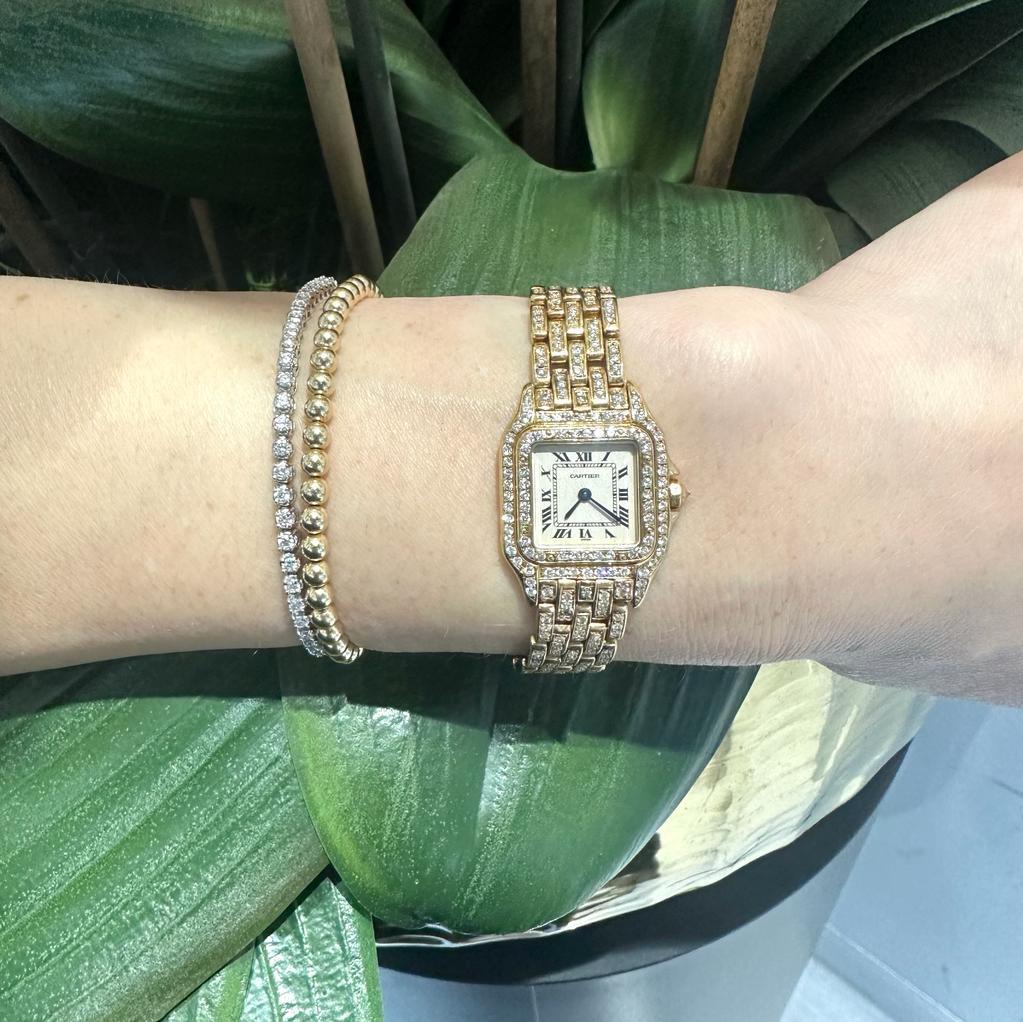 Cartier Panthere Watch in 18k Yellow Gold with Custom Pave Diamonds In Excellent Condition In Miami, FL