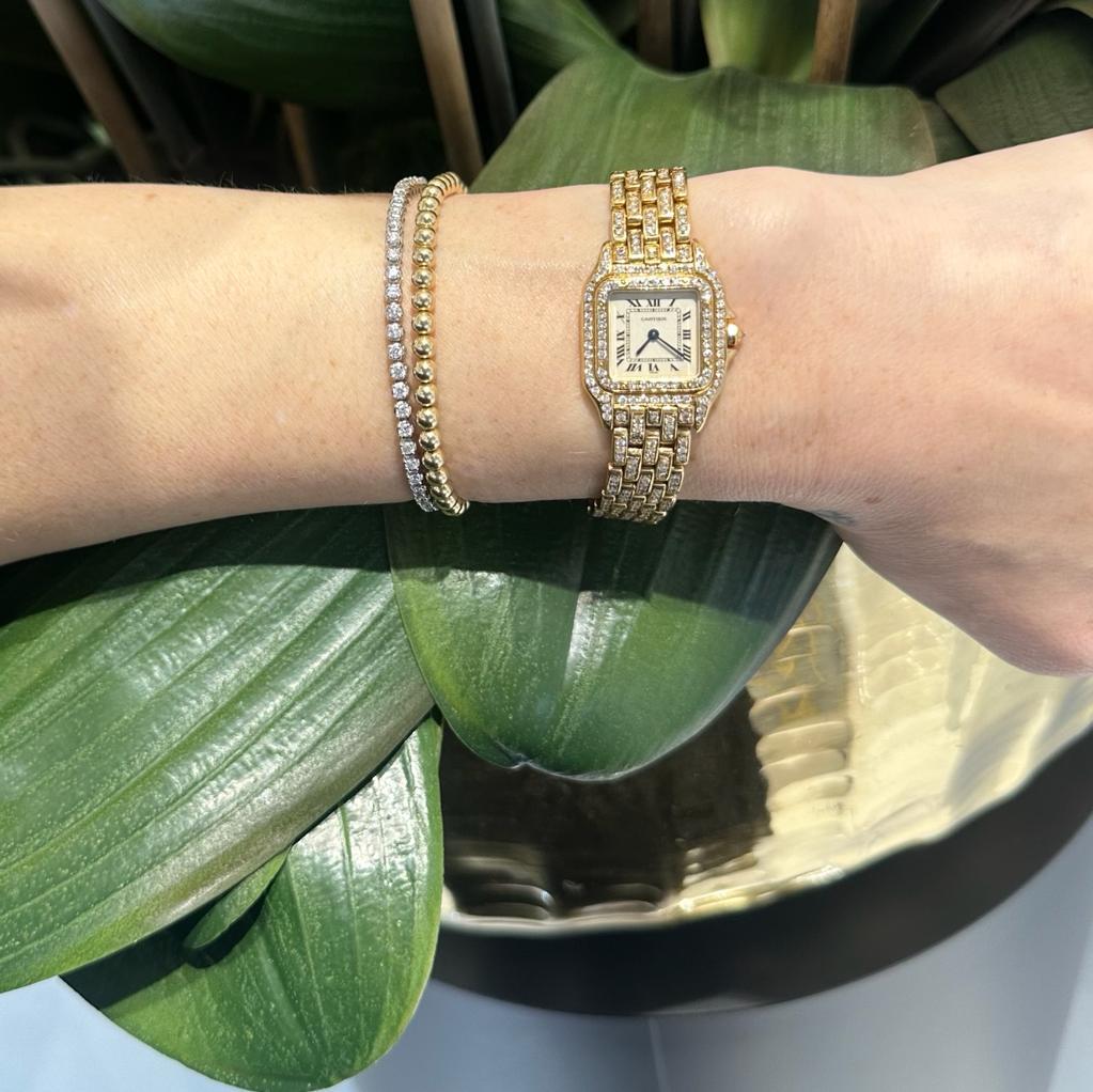 Women's Cartier Panthere Watch in 18k Yellow Gold with Custom Pave Diamonds