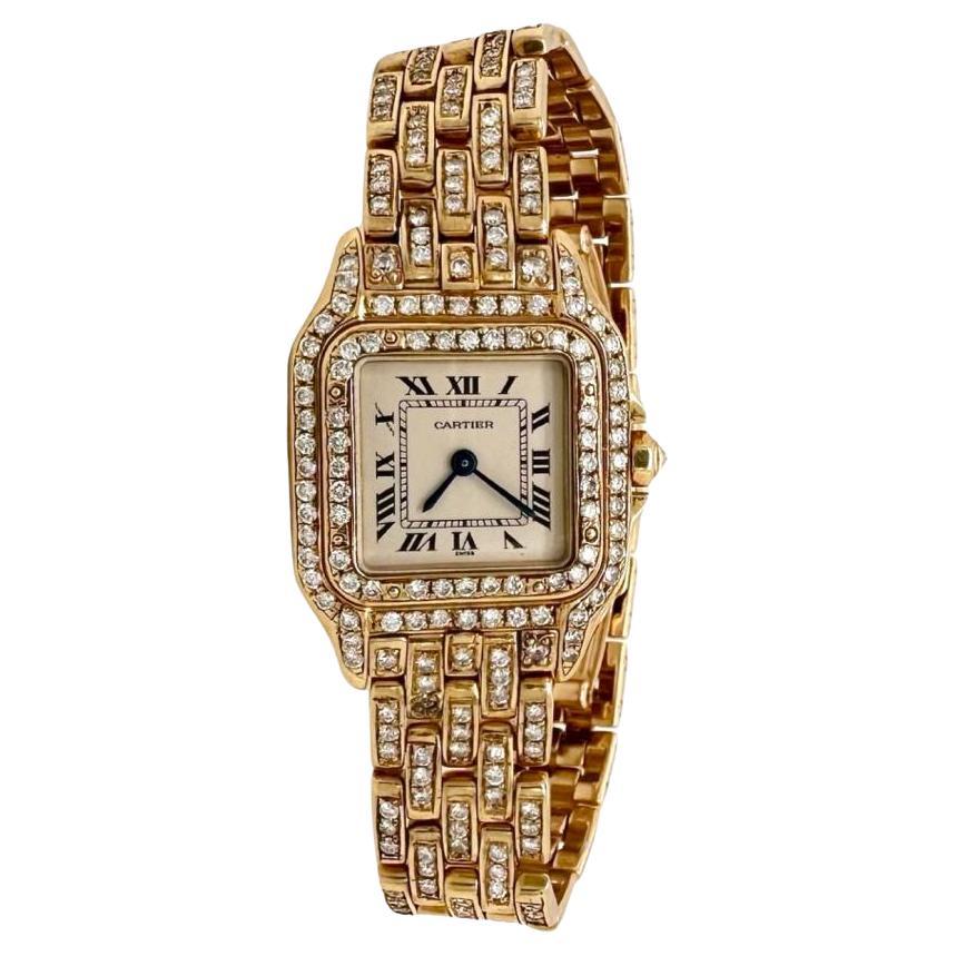 Cartier Panthere Watch in 18k Yellow Gold with Custom Pave Diamonds