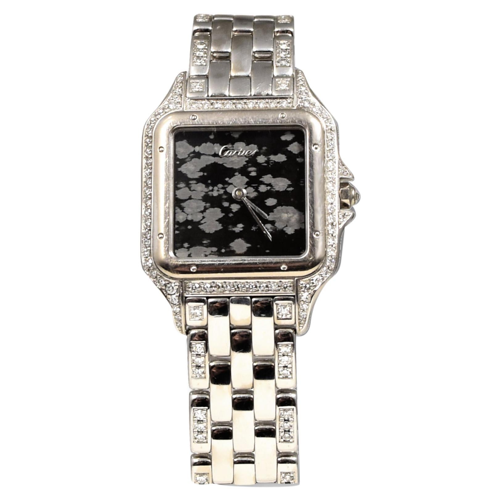 Cartier Montre Panthère avec cadran en marbre et étui en diamants en or blanc 18 carats